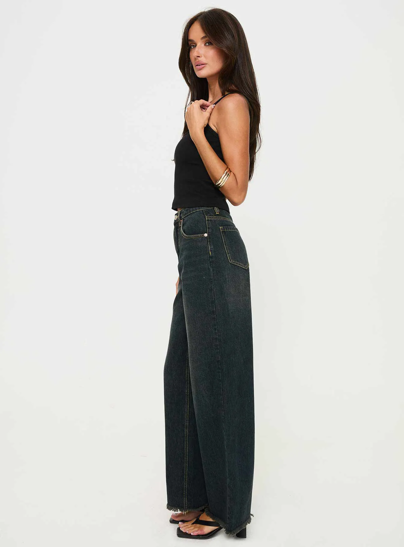 Morris Mid Rise Wide Leg Denim Jean Grunge Wash Abrasion Resistant Fabric Circular Knit Construction