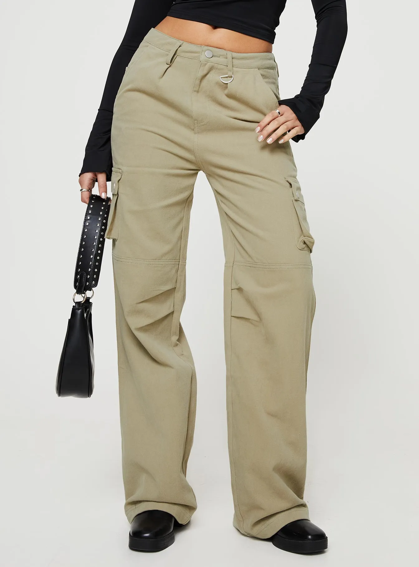 Youth Style Office Wear Paige Mid Rise Cargo Jean Sage