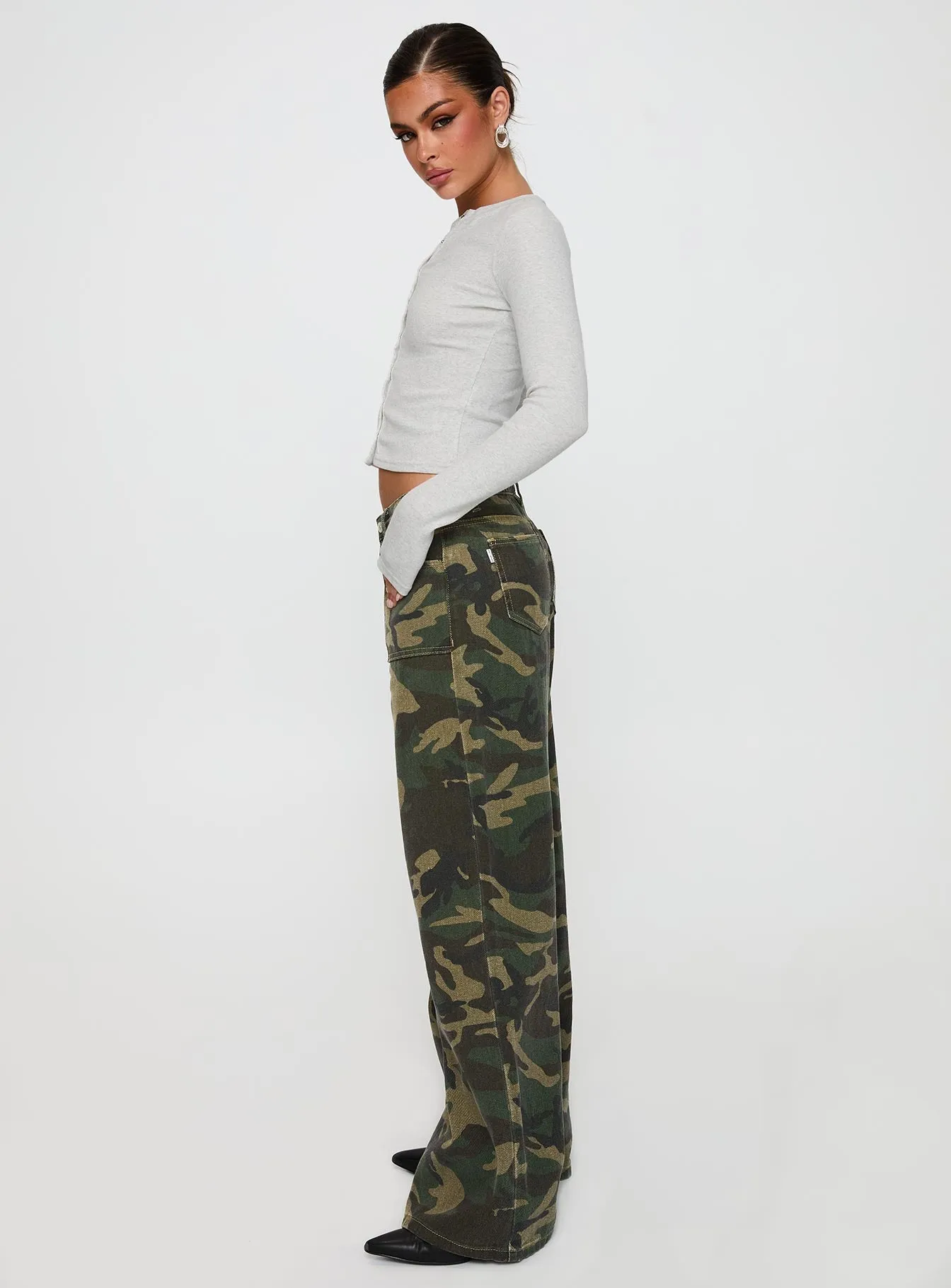Briony Mid Rise Wide Leg Jeans Camouflage Recycled Cotton Blend