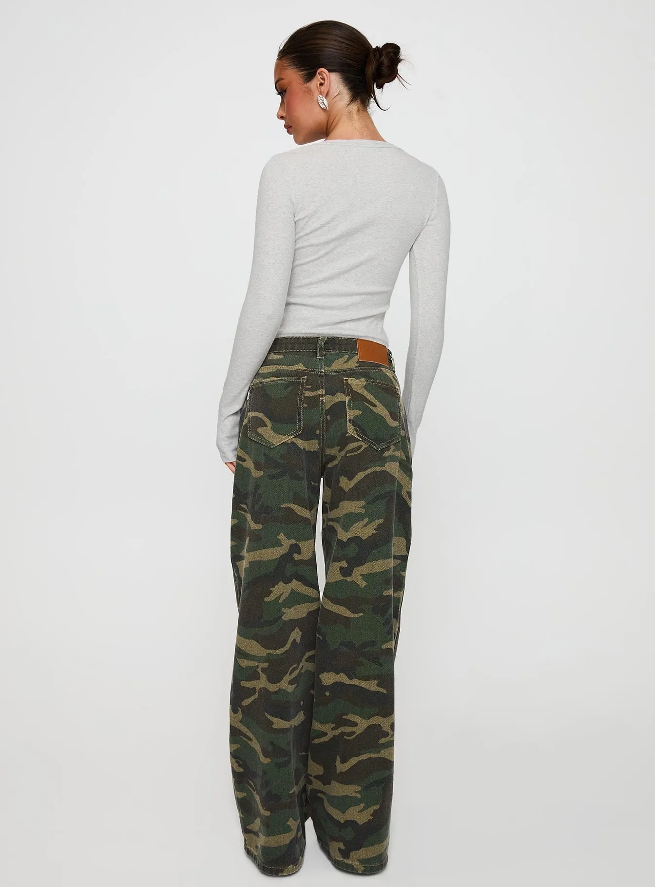 Briony Mid Rise Wide Leg Jeans Camouflage Organic Cotton Lightweight Denim