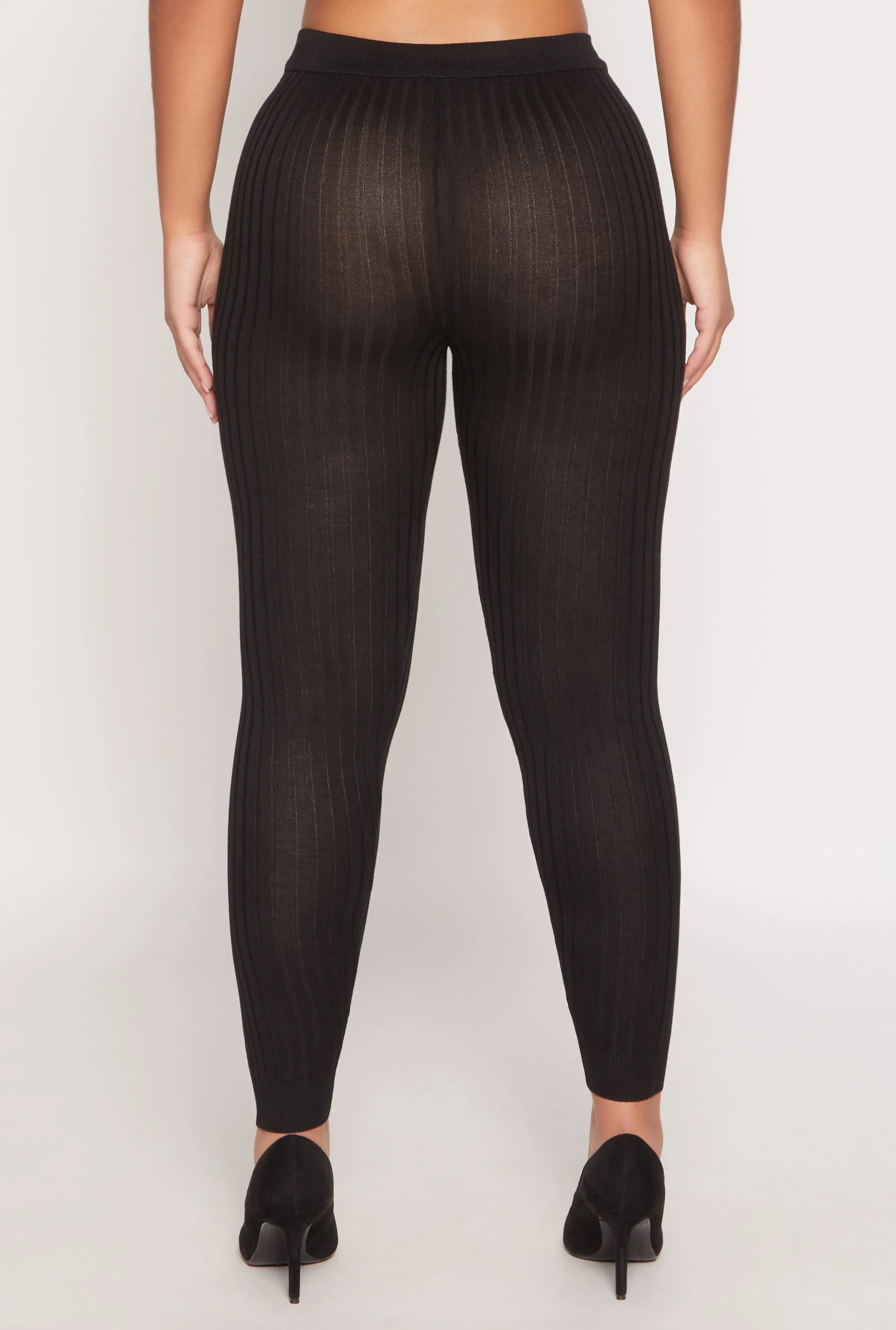 Daisy Ribbed Knit High Waisted Leggings Edgy style