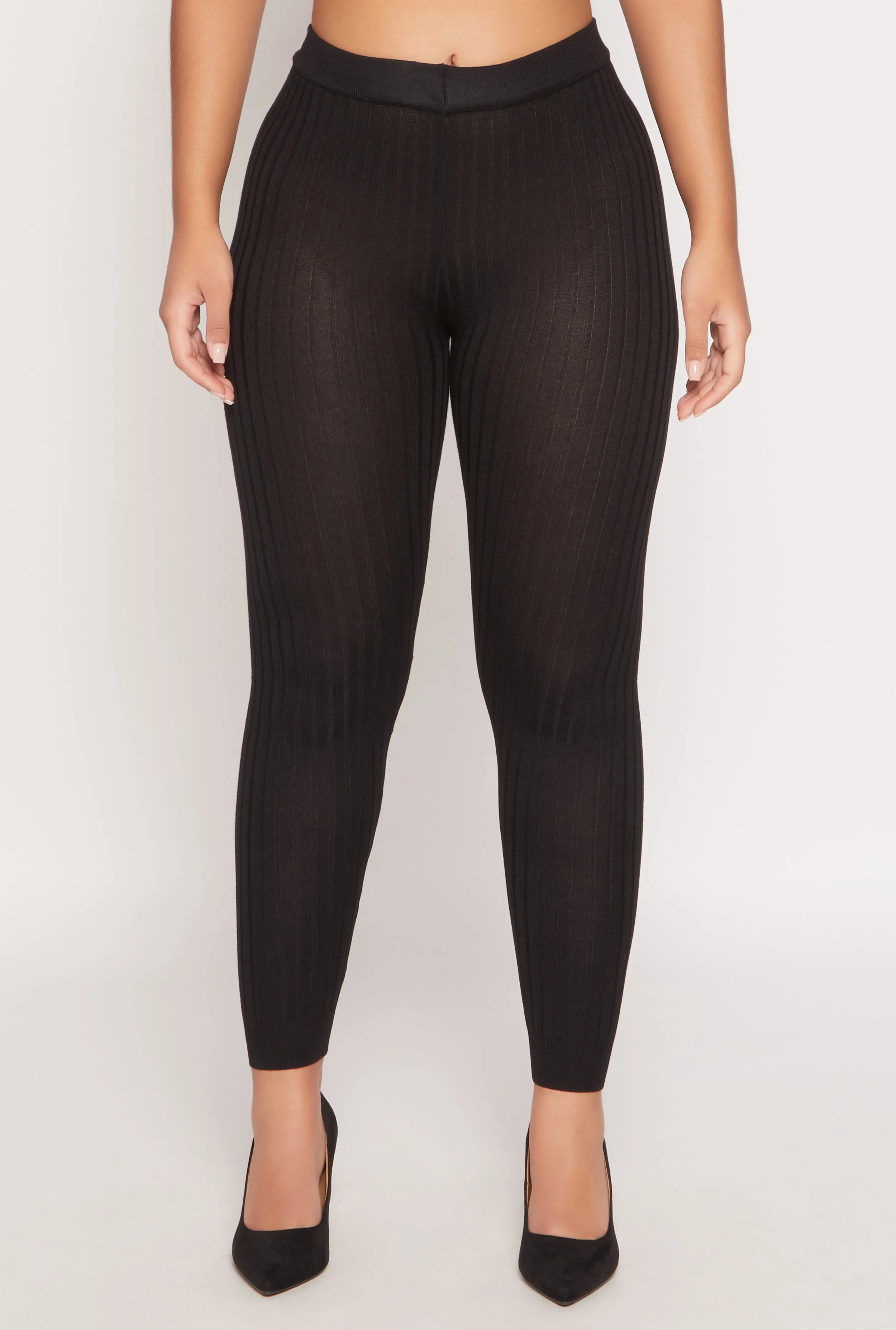 Stretch Feel Daisy Ribbed Knit High Waisted Leggings