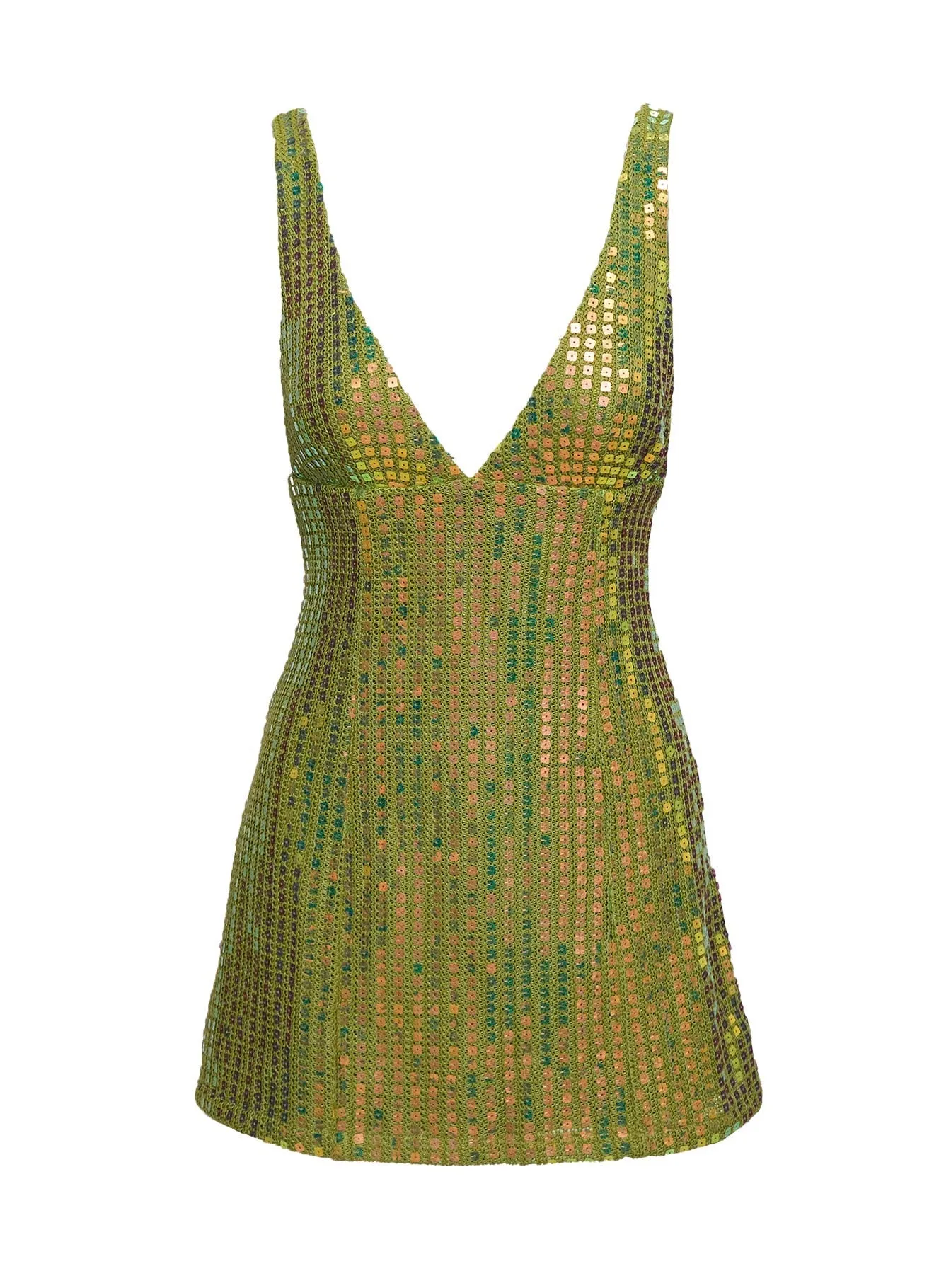 Trendy Outfit Layered Panel Design Porscha Shimmer Mini Dress Green