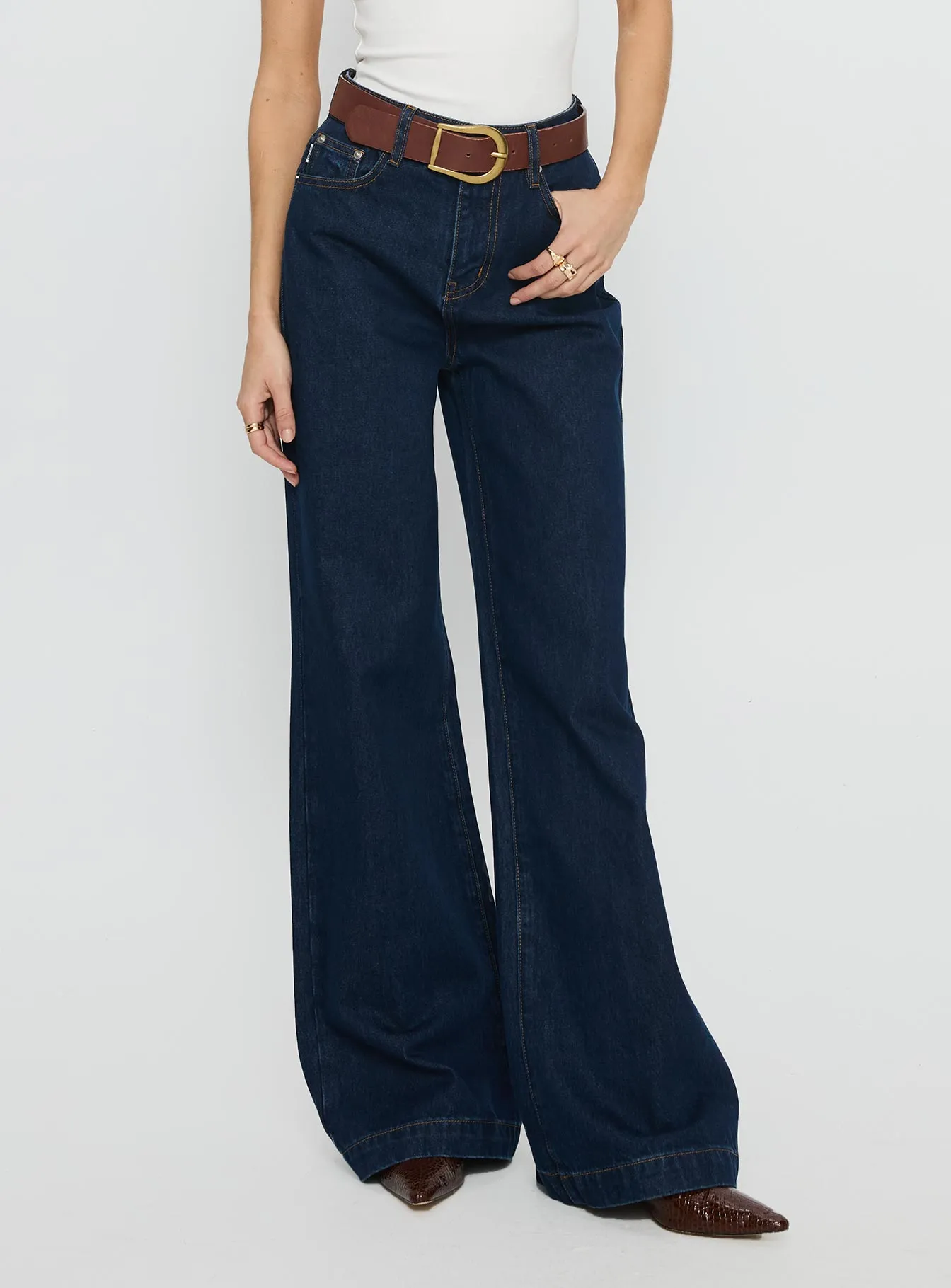 Goldie High Rise Wide Leg Jeans Indigo Parent Style Trend Setter Long Wear