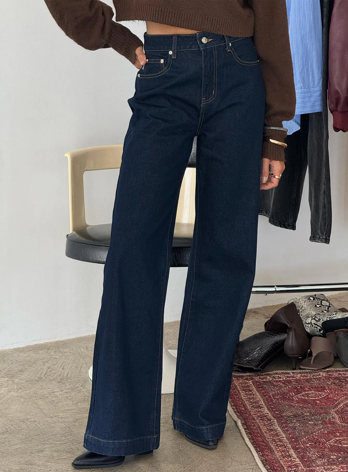 Mood Layer Goldie High Rise Wide Leg Jeans Indigo