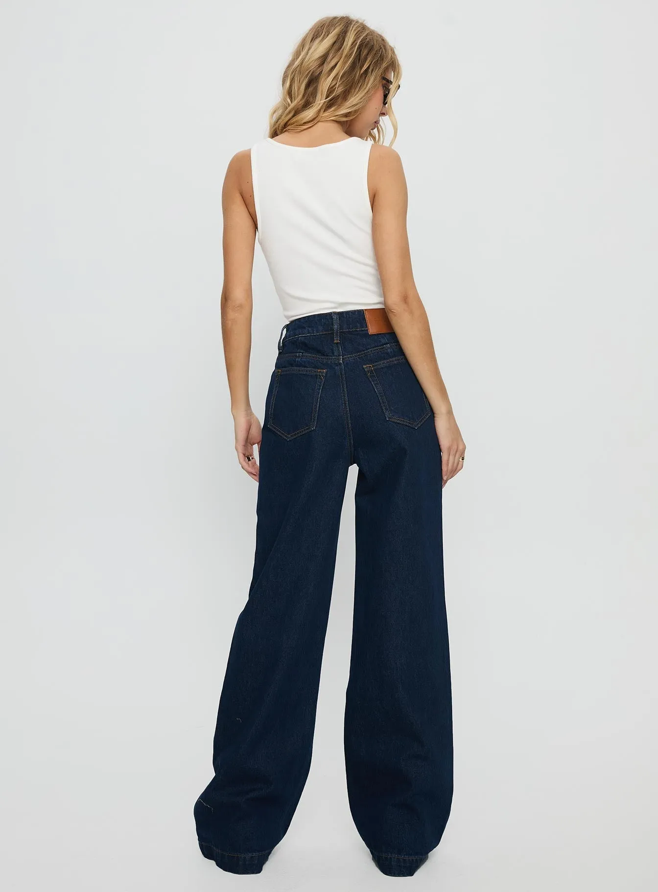 Goldie High Rise Wide Leg Jeans Indigo Weighted Hemline Work Meeting Weekend Style Streetwear Fan