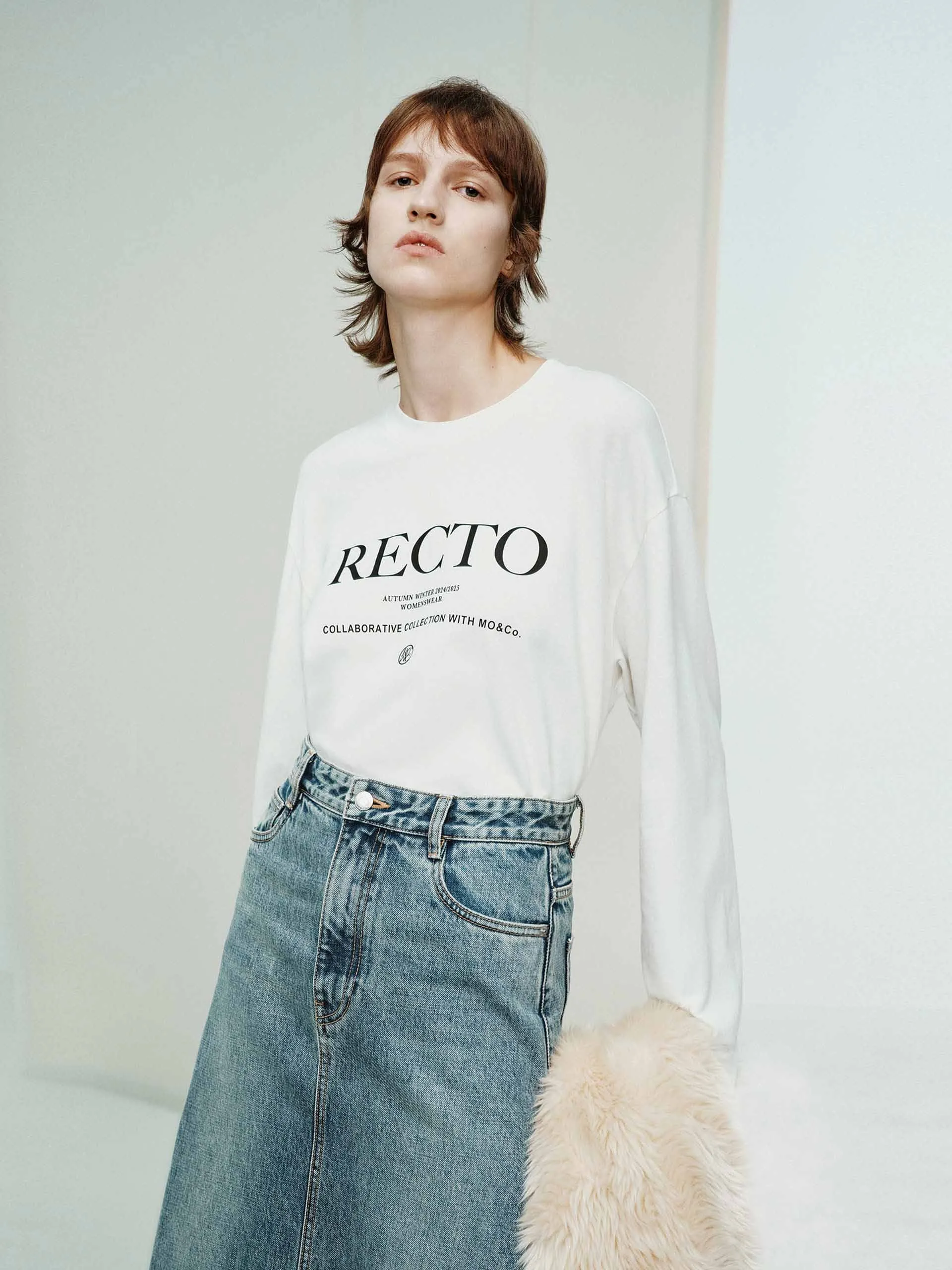 Layered Sleeve Cotton Hemp Letter T-shirt