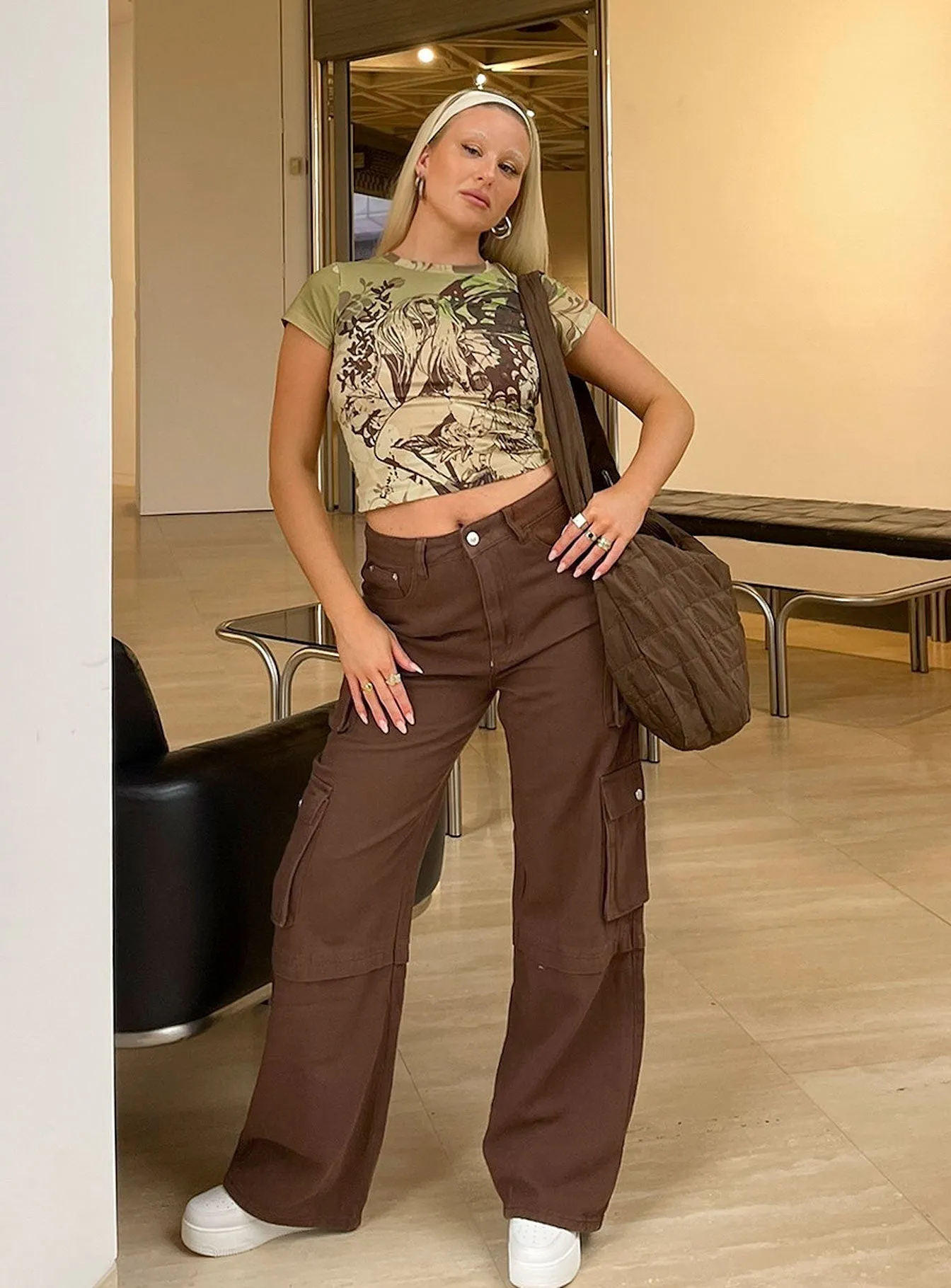 Autumn Days Parent Style Street Mood Darla Cargo Denim Jeans Brown