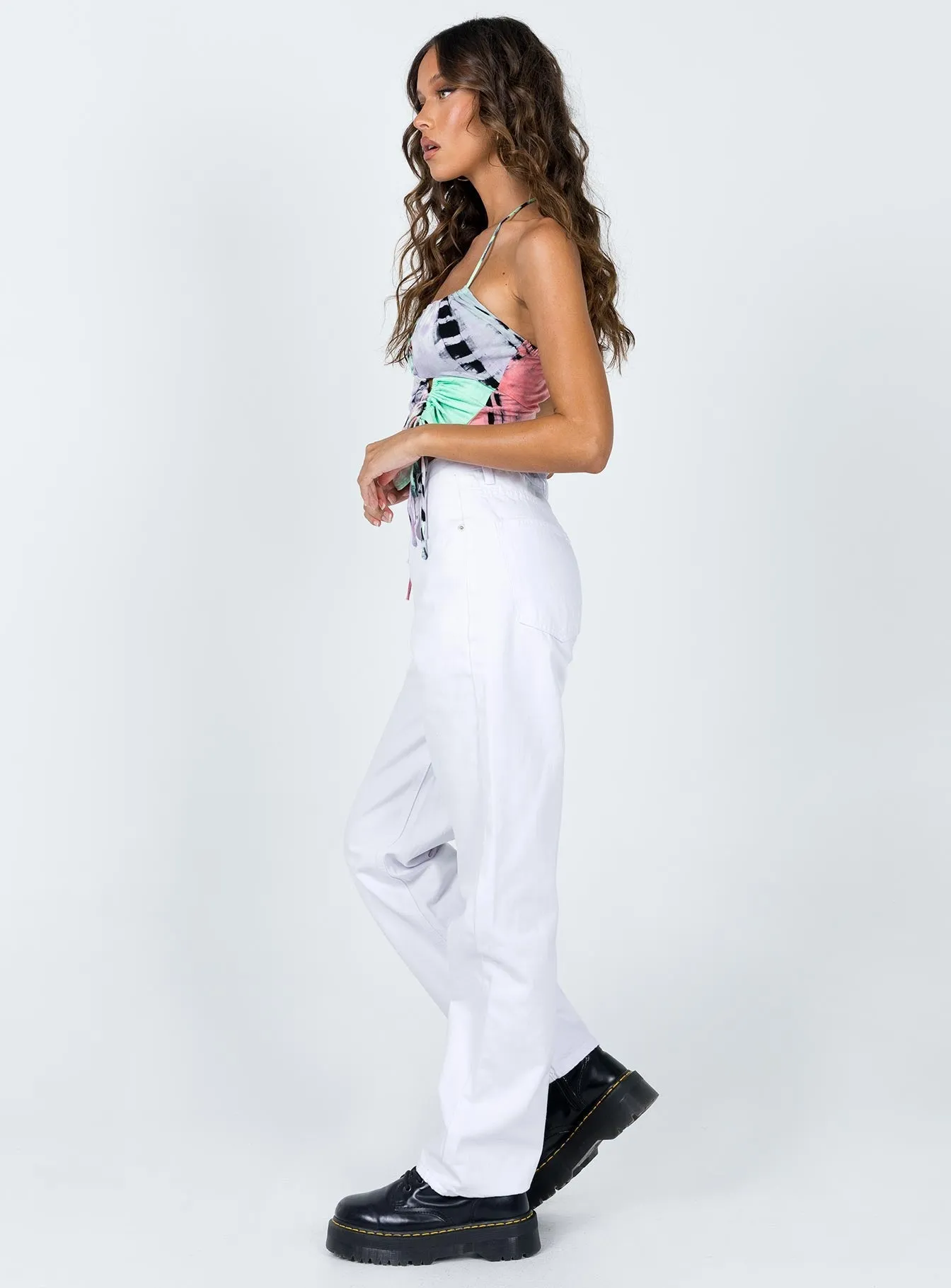 Holly Asymmetric Straight Leg Jeans White Denim Low Impact Manufacturing