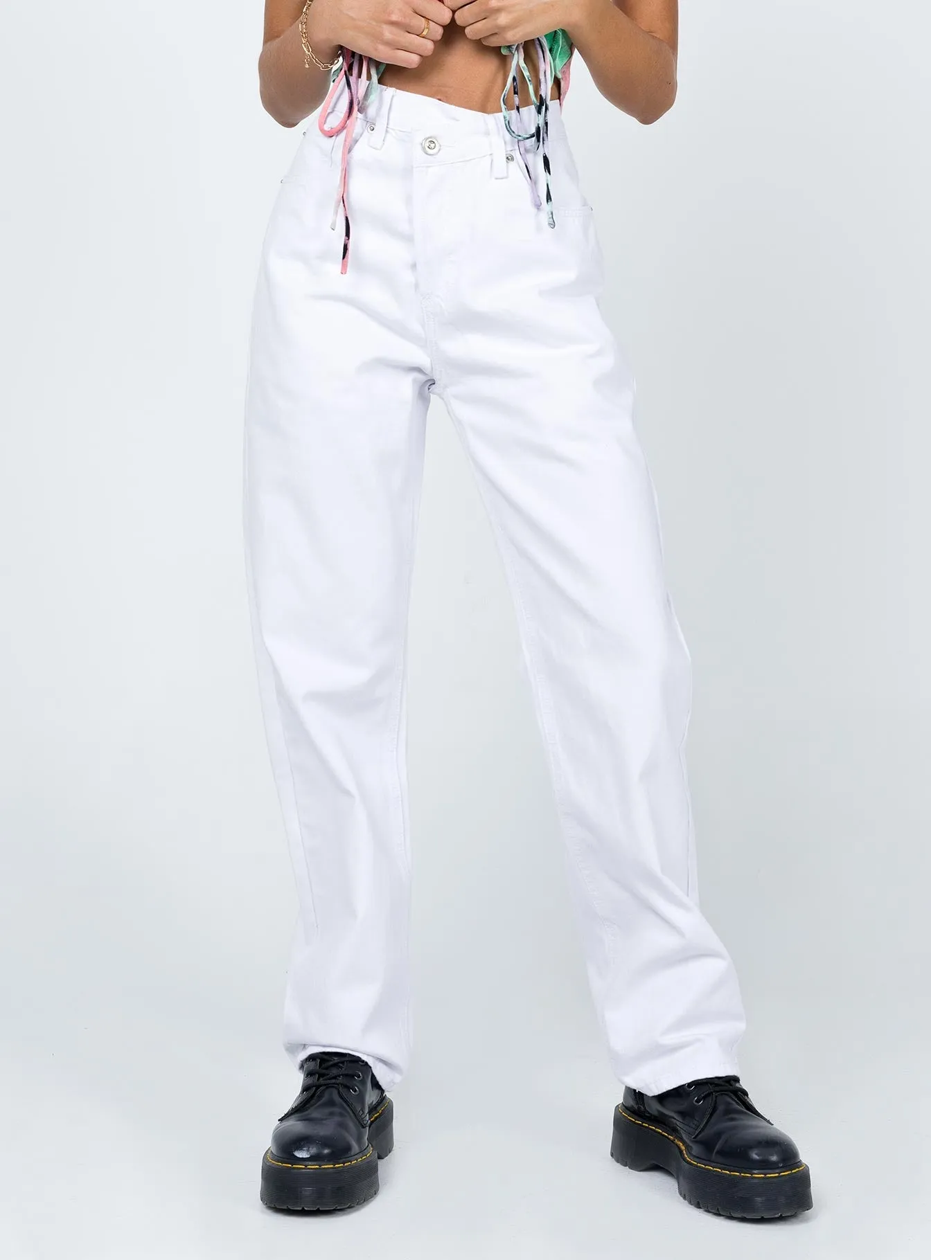 Holly Asymmetric Straight Leg Jeans White Denim Functional Style