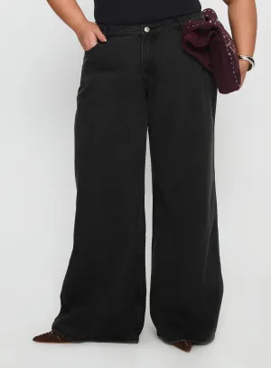Neutral Style Ramos Low Rise Wide Leg Jeans Washed Black Curve