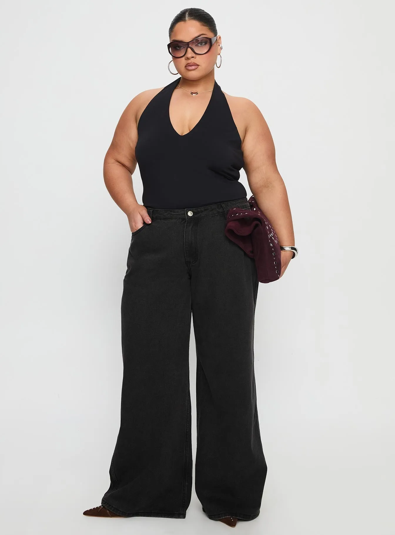 Ramos Low Rise Wide Leg Jeans Washed Black Curve Go-To Style Cool Silhouette