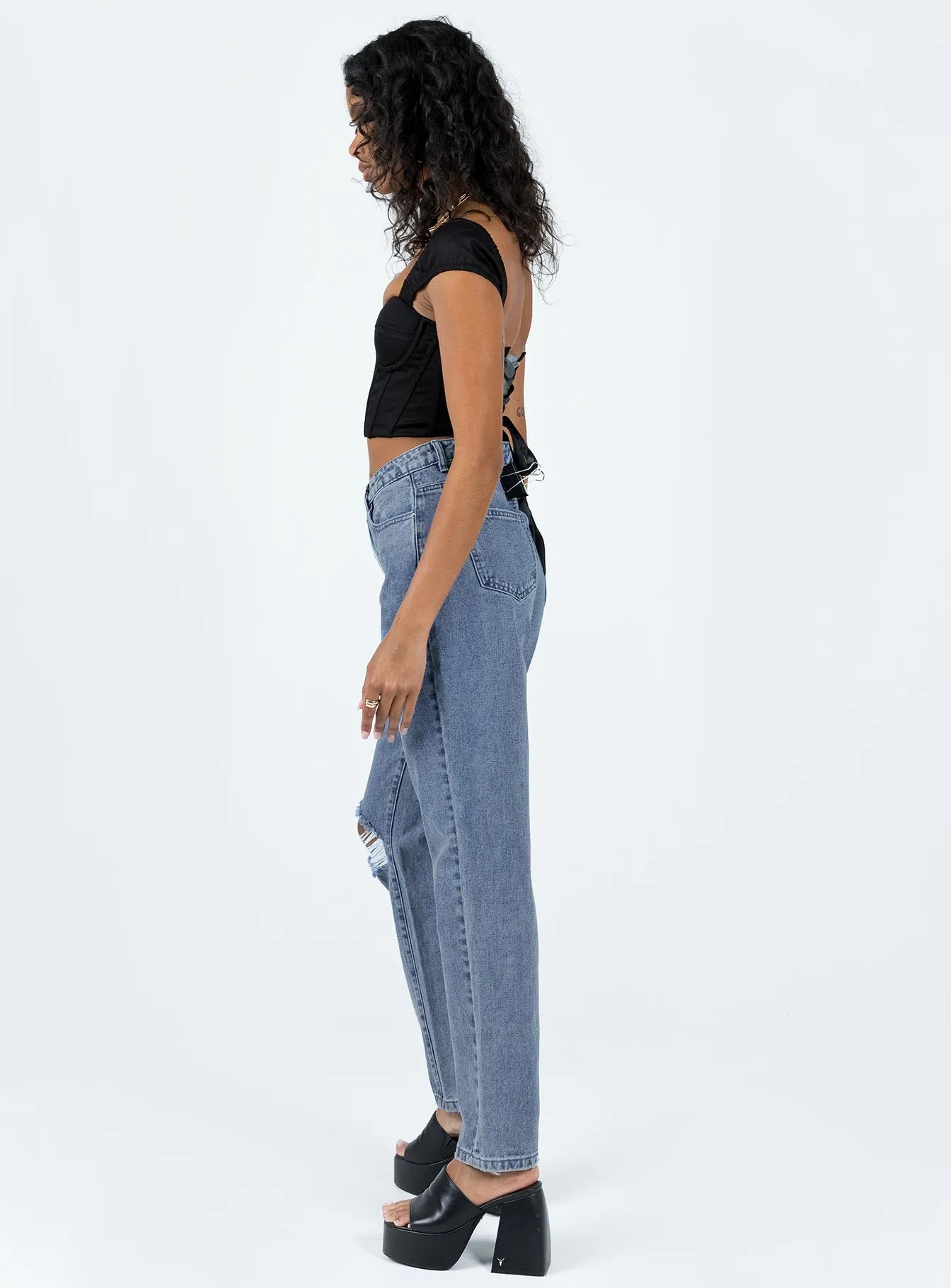 Weekend Vibe Base Wear Unofficial High Waisted Mom Jean Light Wash Denim