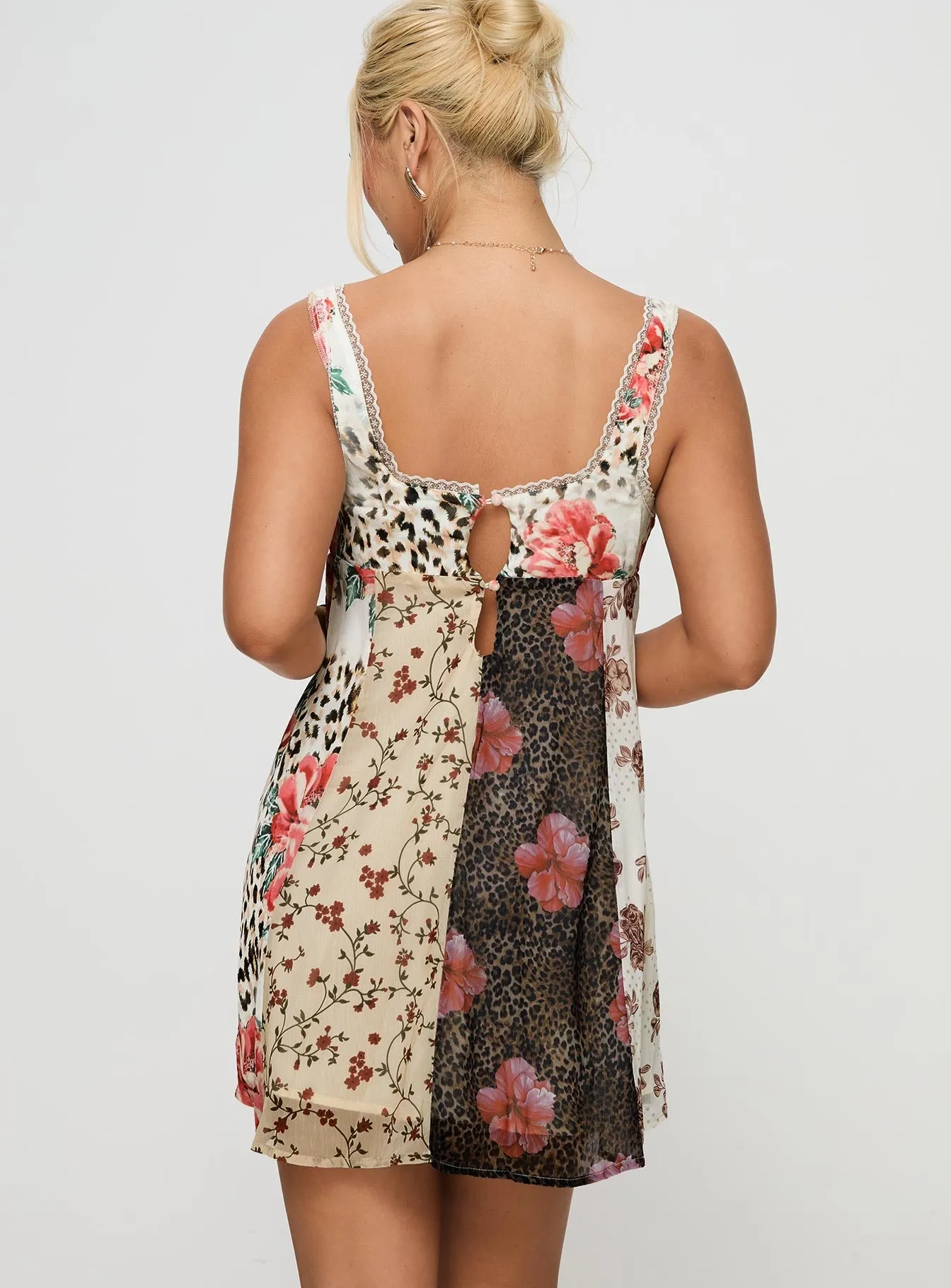 Botanicals Patchwork Mini Dress Multi Charming Look Summer Heat