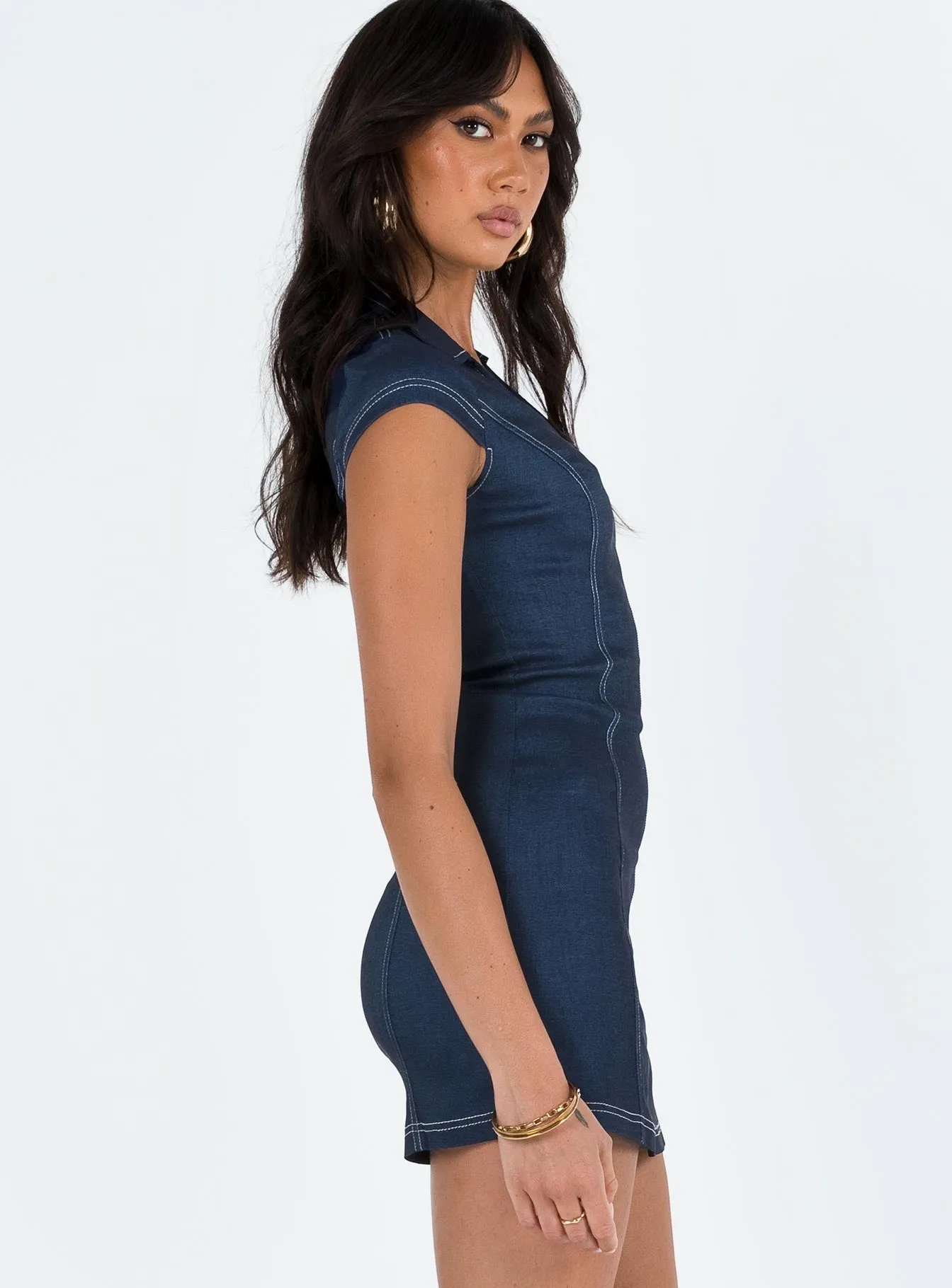 Playful Style Navedo Denim Mini Dress Dark Blue