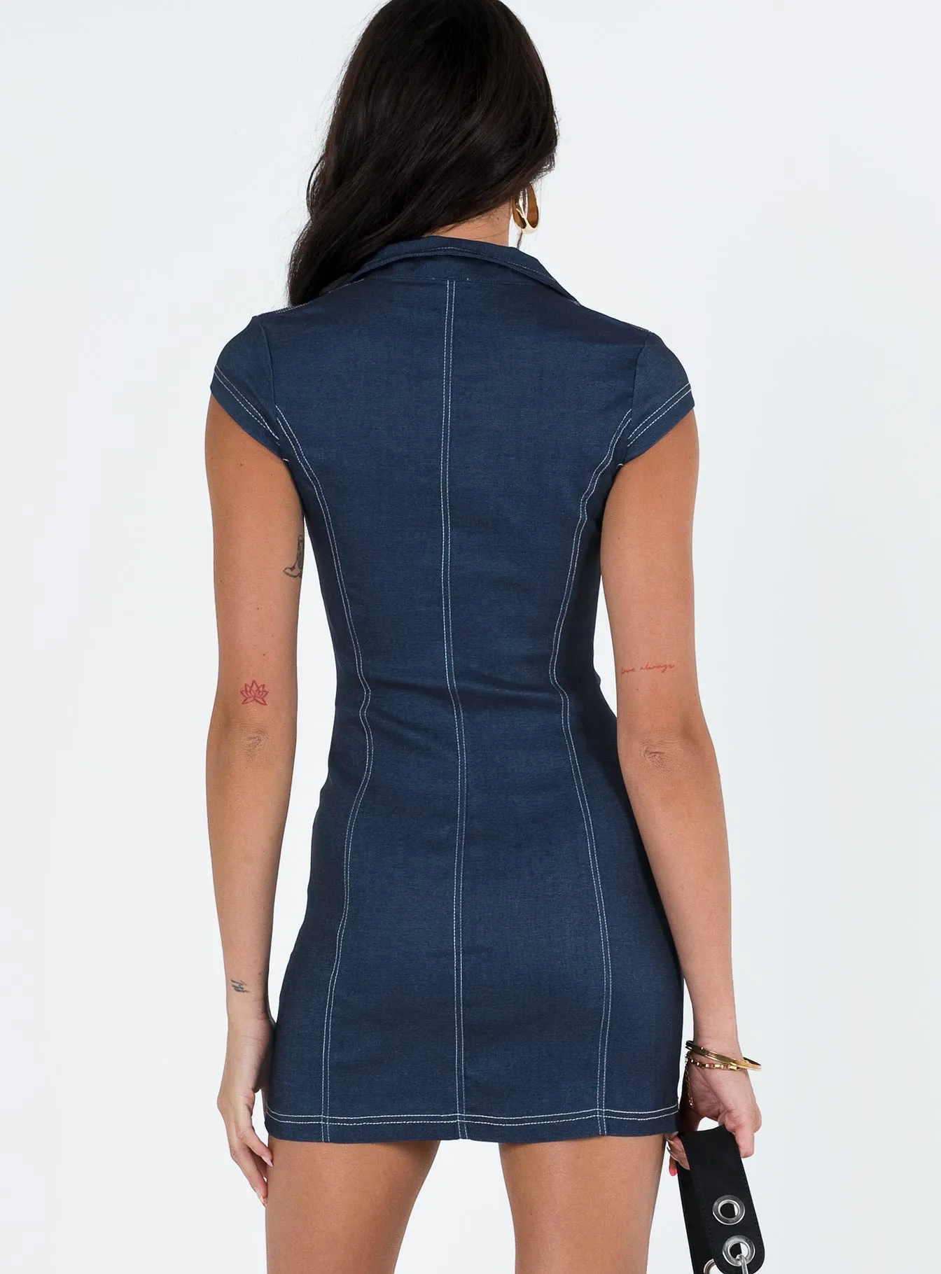 Tear Resistant Navedo Denim Mini Dress Dark Blue