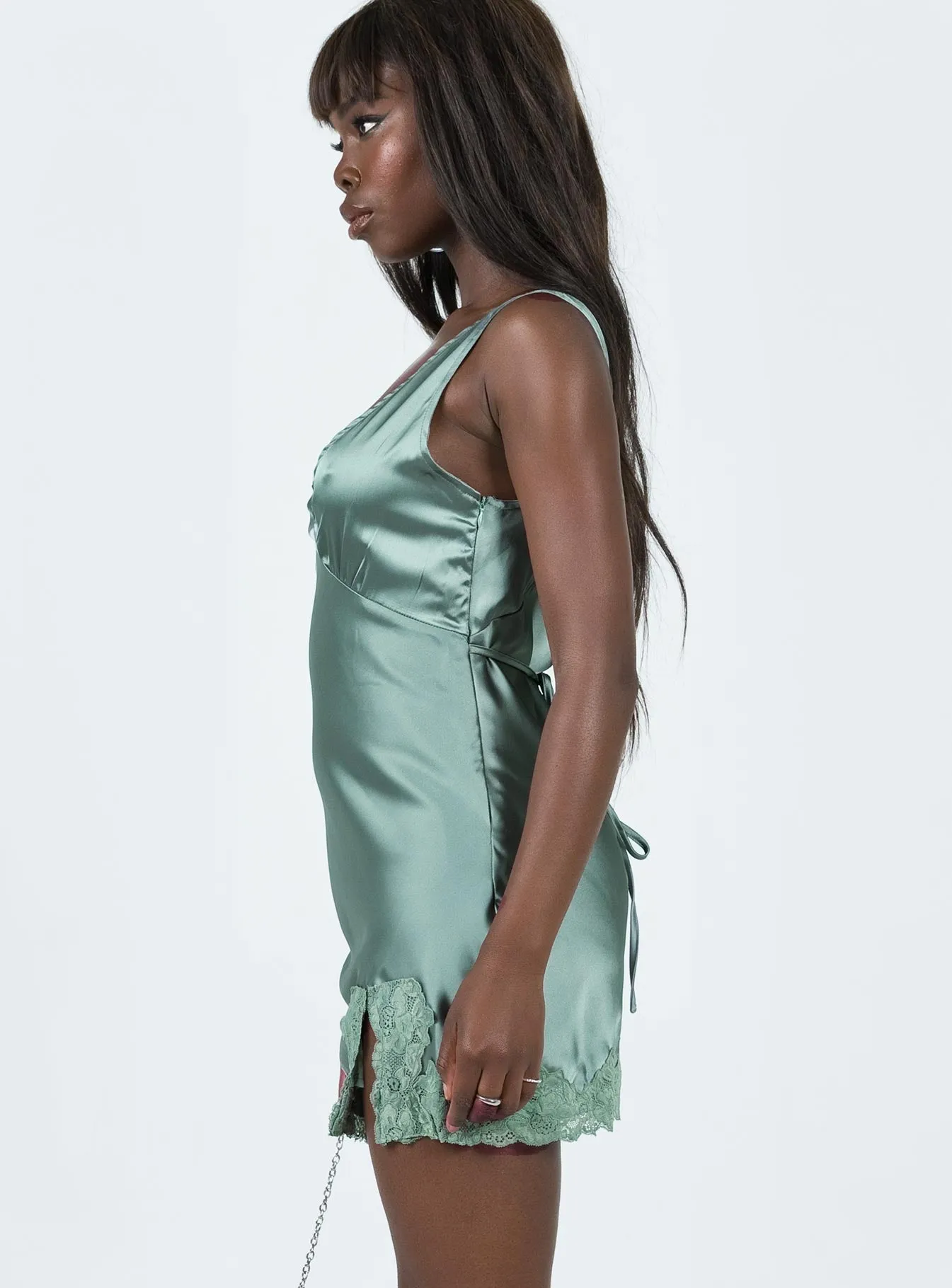 Athenia Mini Dress Green Minimal Seam Snag Free