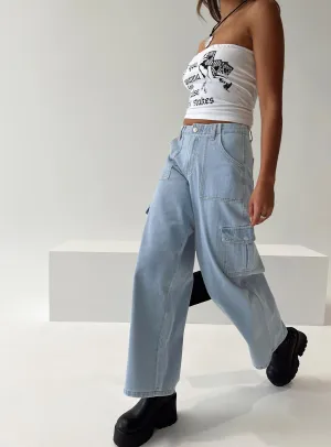 Base Fit Piece Morning Stroll Evening Stroll Trend Setter Adrianne Wide Leg Cargo Jeans Light Wash Denim
