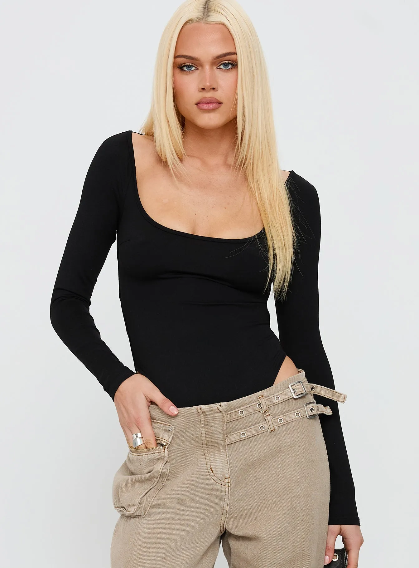 Elegant Sport All Tied Up Long Sleeve Bodysuit Black