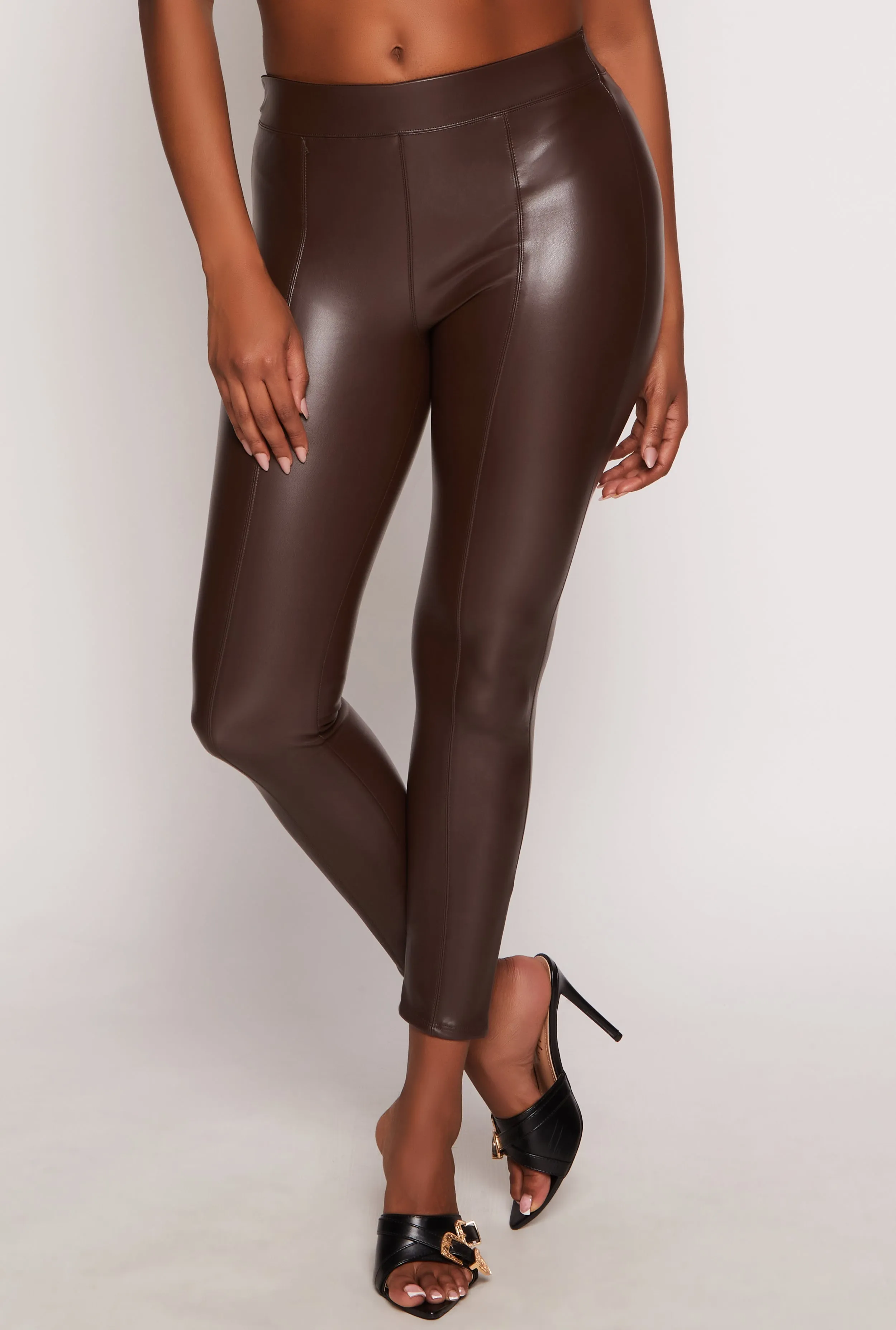 Ambiance Faux Leather Pintuck Leggings Anti Pilling Treatment Morning Stretch Wrinkle Resistant