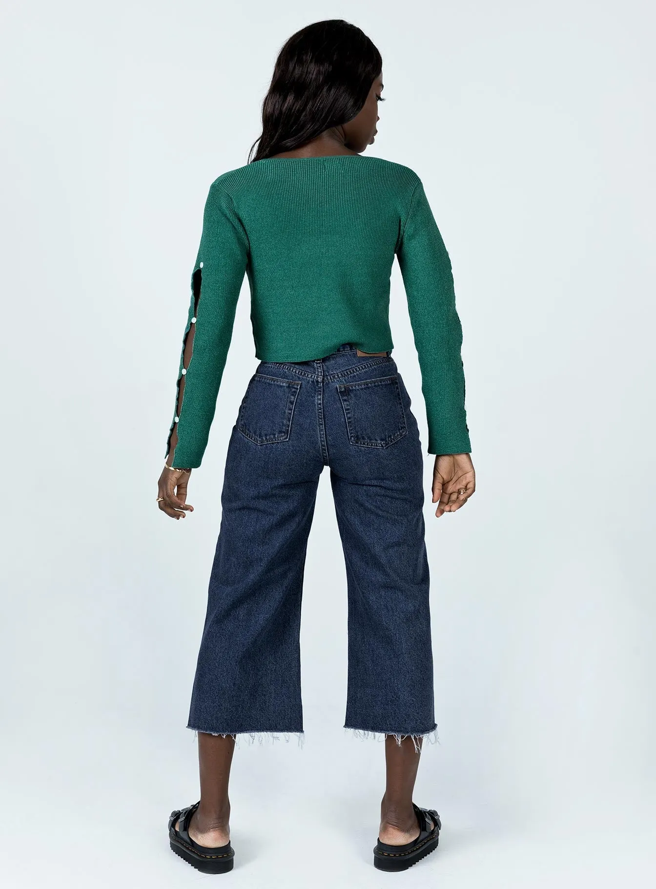 Garment Dyed Texture Circular Knit Construction Andalusia Wide Leg Denim Jeans