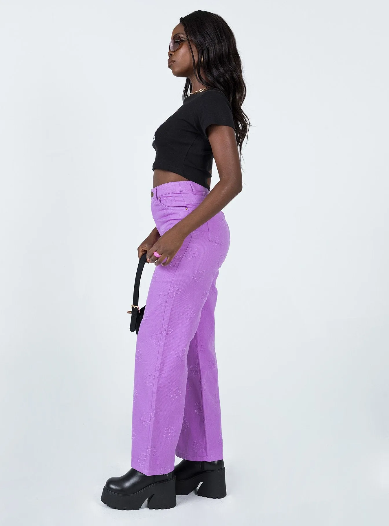 Straight Leg Design Stretch Classic Wear Demitra Wide Leg Jeans Purple