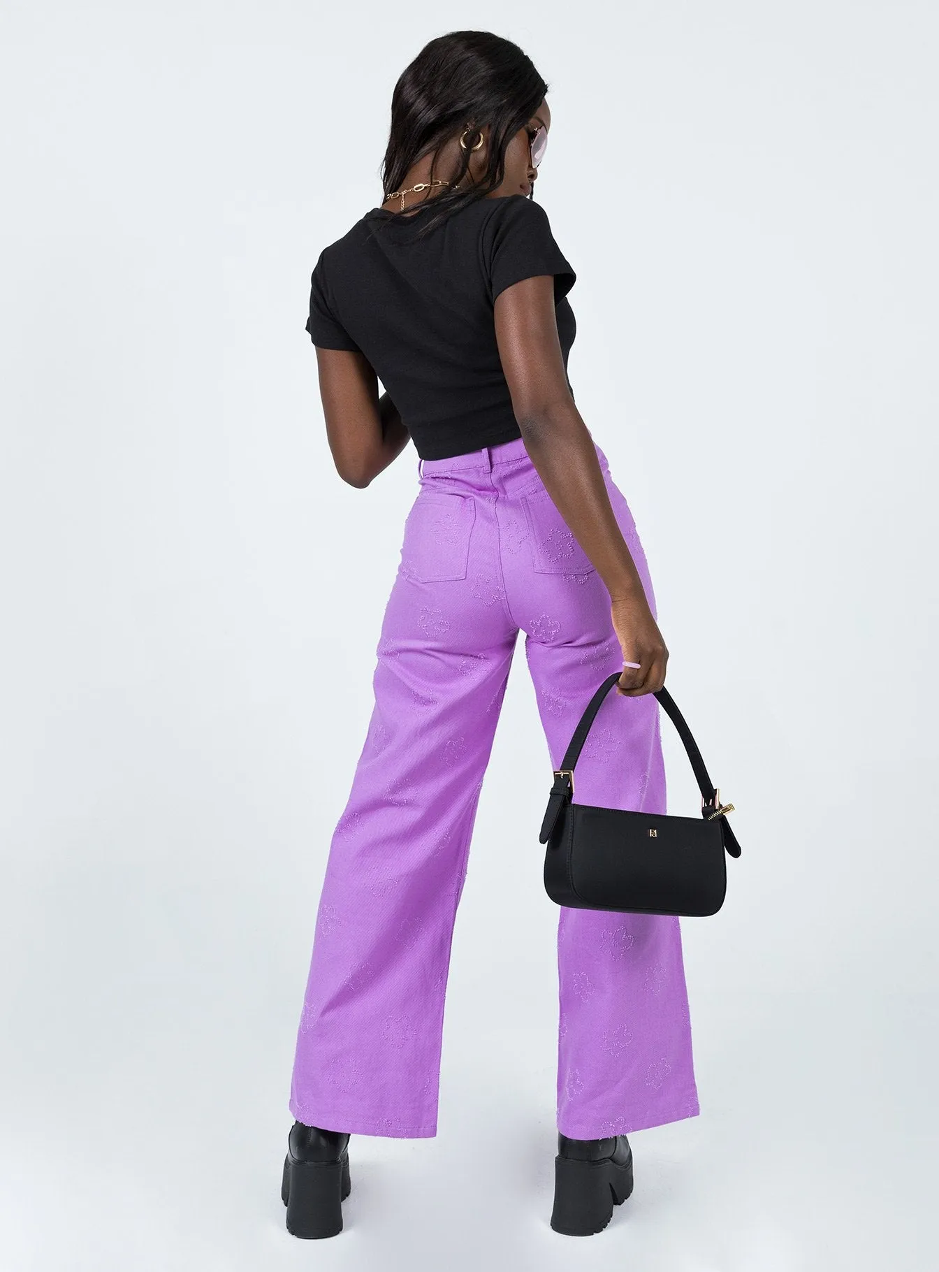 Demitra Wide Leg Jeans Purple Stretch Recovery Everyday Gym Ready