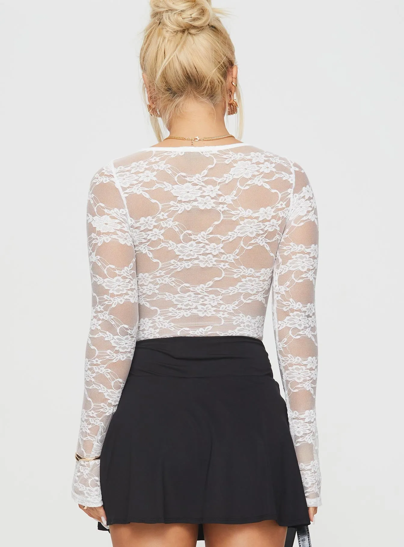 Basic Office Feelix Long Sleeve Lace Bodysuit White