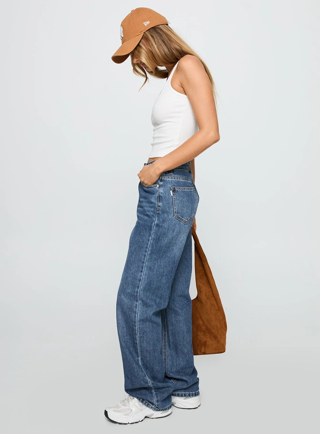 Body Friendly Laid Back Low Rise Straight Leg Jeans Dark Blue Wash