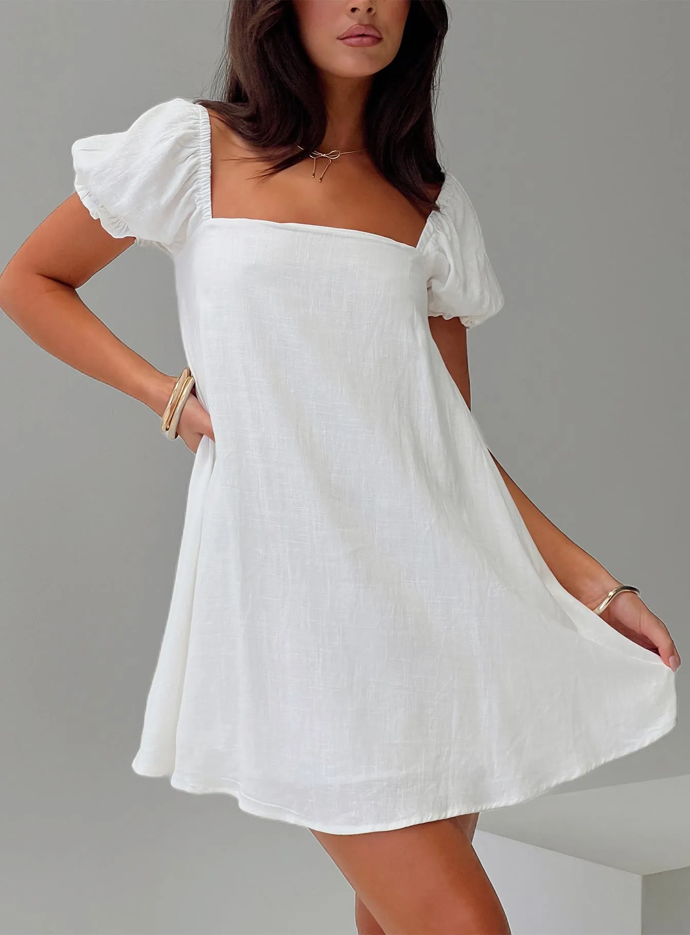 Versatile mini for casual wear Charming Silhouette Beyond Linen Blend Mini Dress White