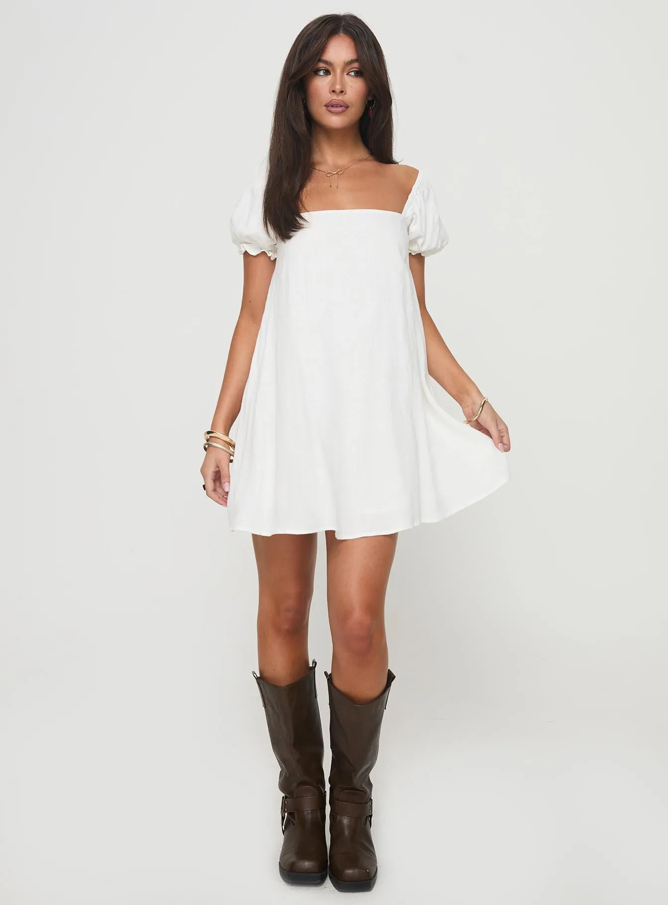 Layered Panel Design Beyond Linen Blend Mini Dress White