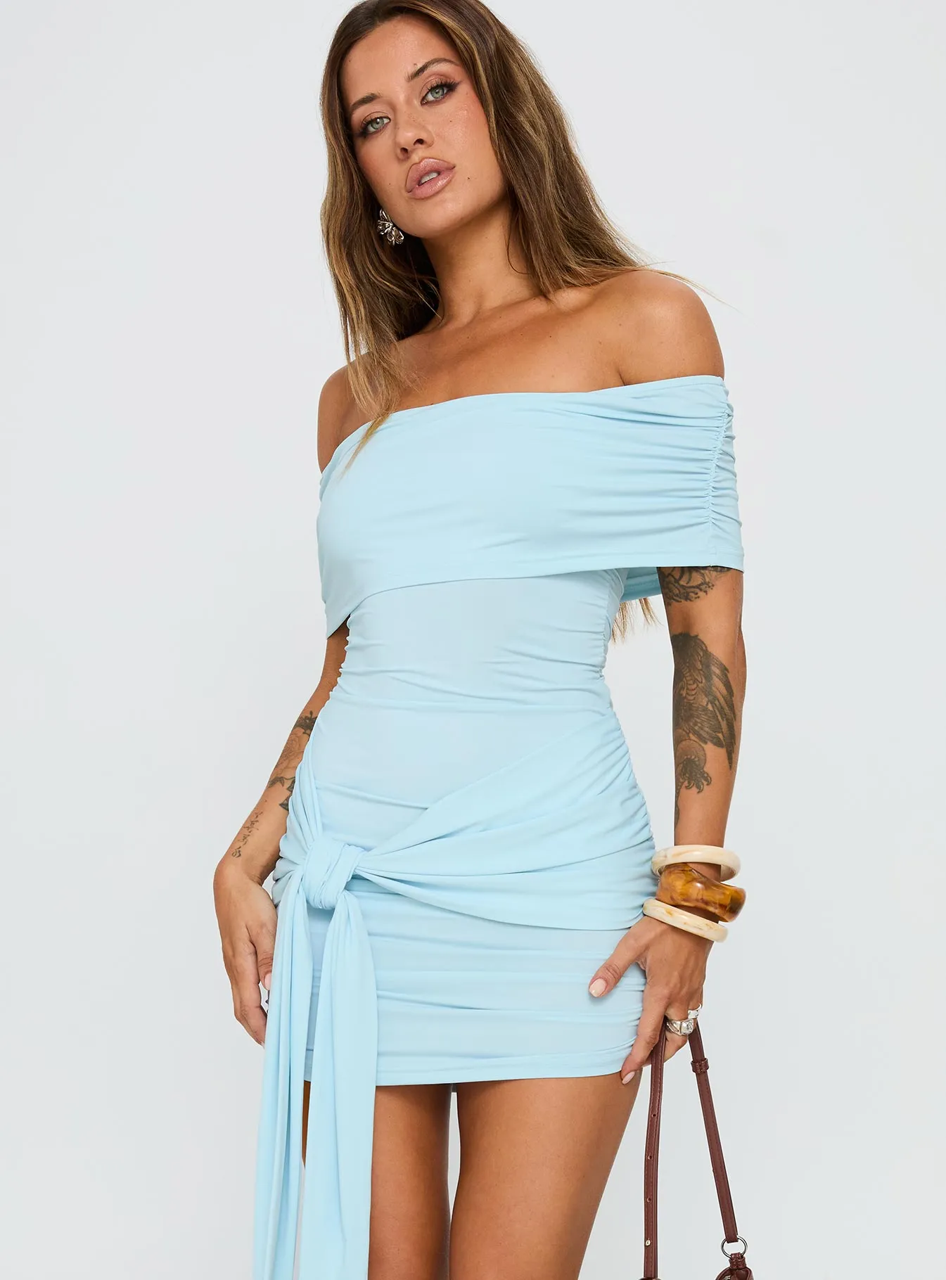 Flattering mini dress for all shapes Non Irritating Tags Island Girl Tie Skirt Mini Dress Light Blue