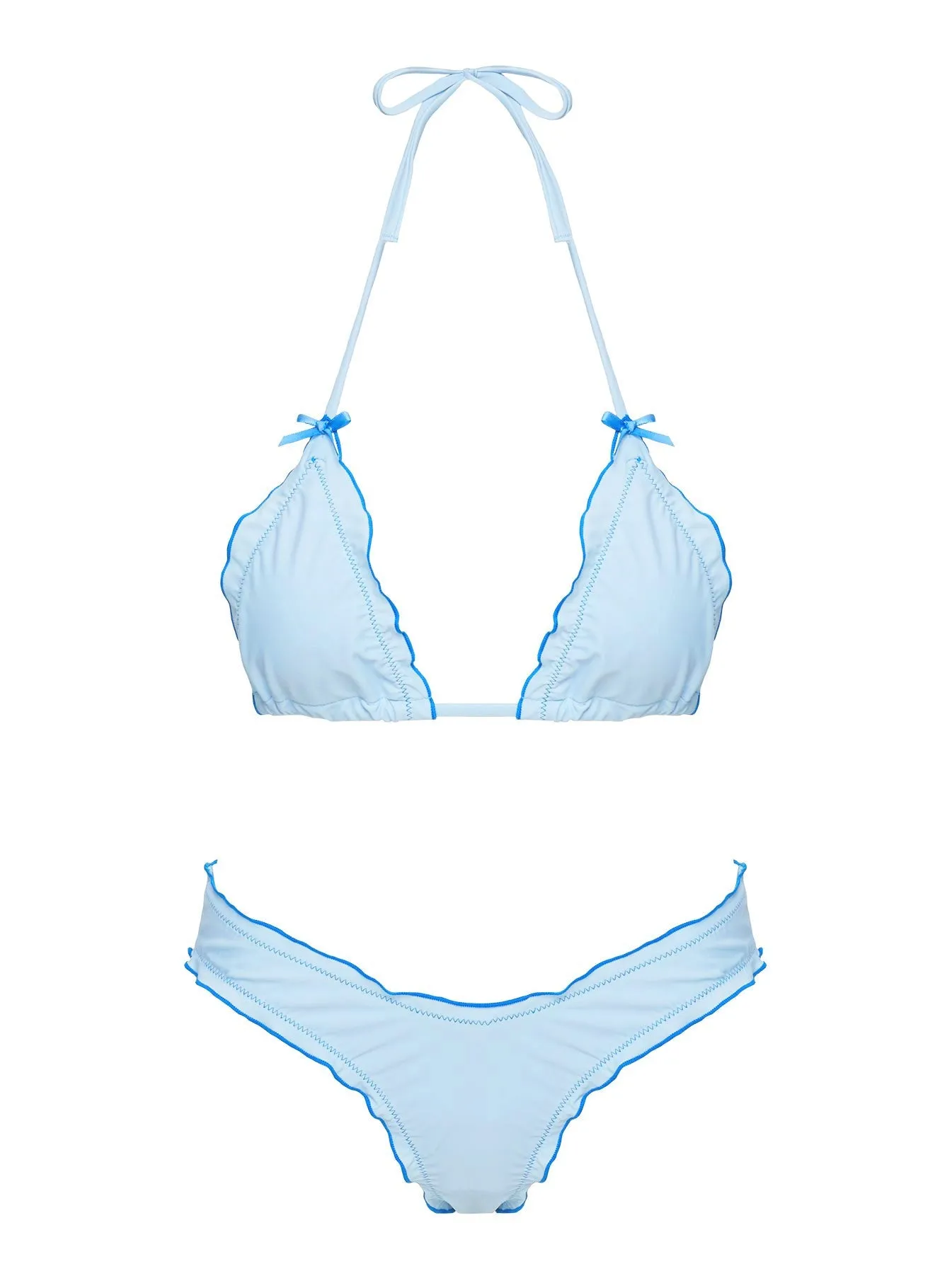 Adjustable Ties Design Anti Slip Waistband Kathrine Triangle Bikini Top Sky Blue