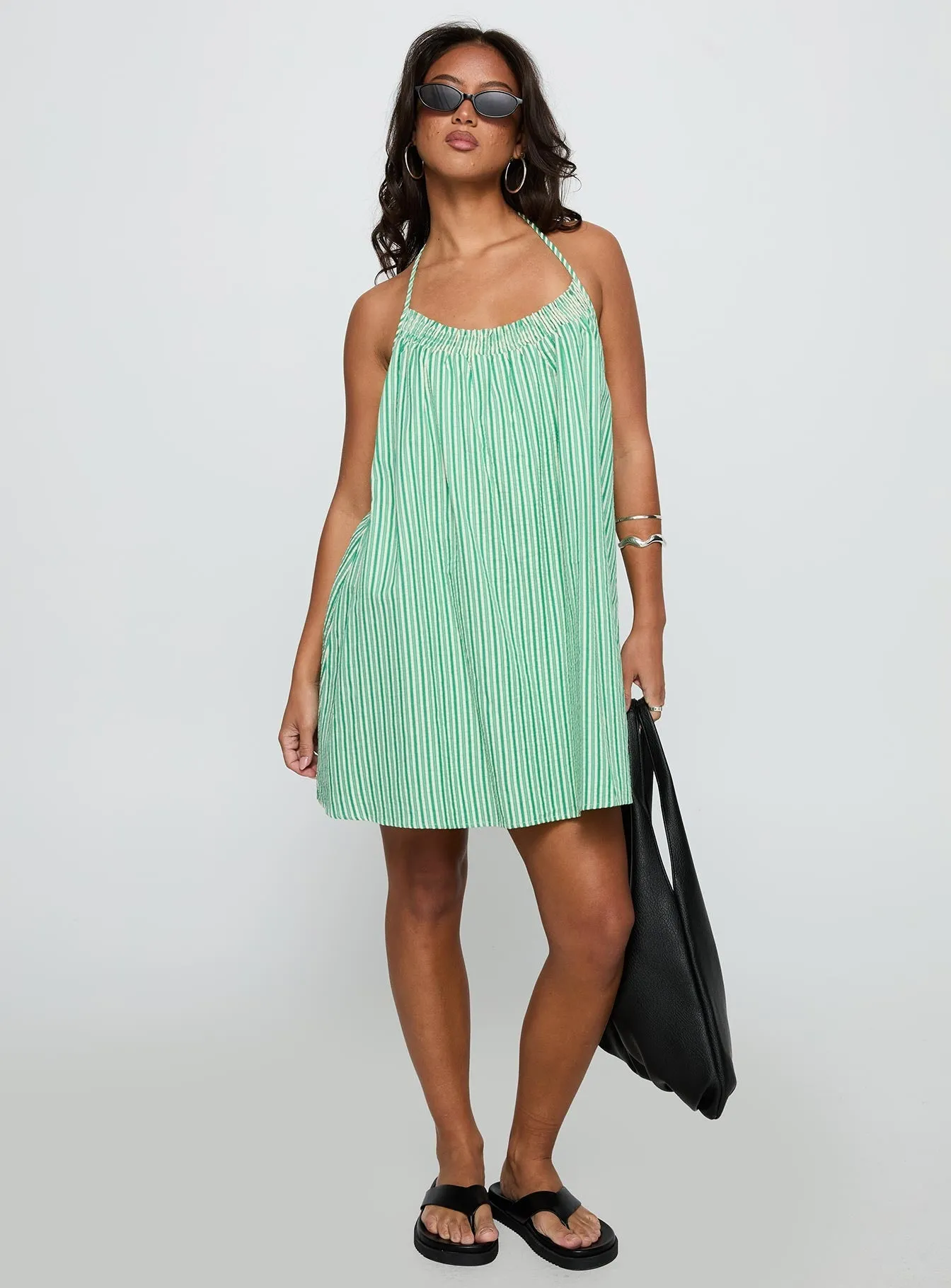 Winx Halter Mini Dress Green Stripe Comfortable party wear