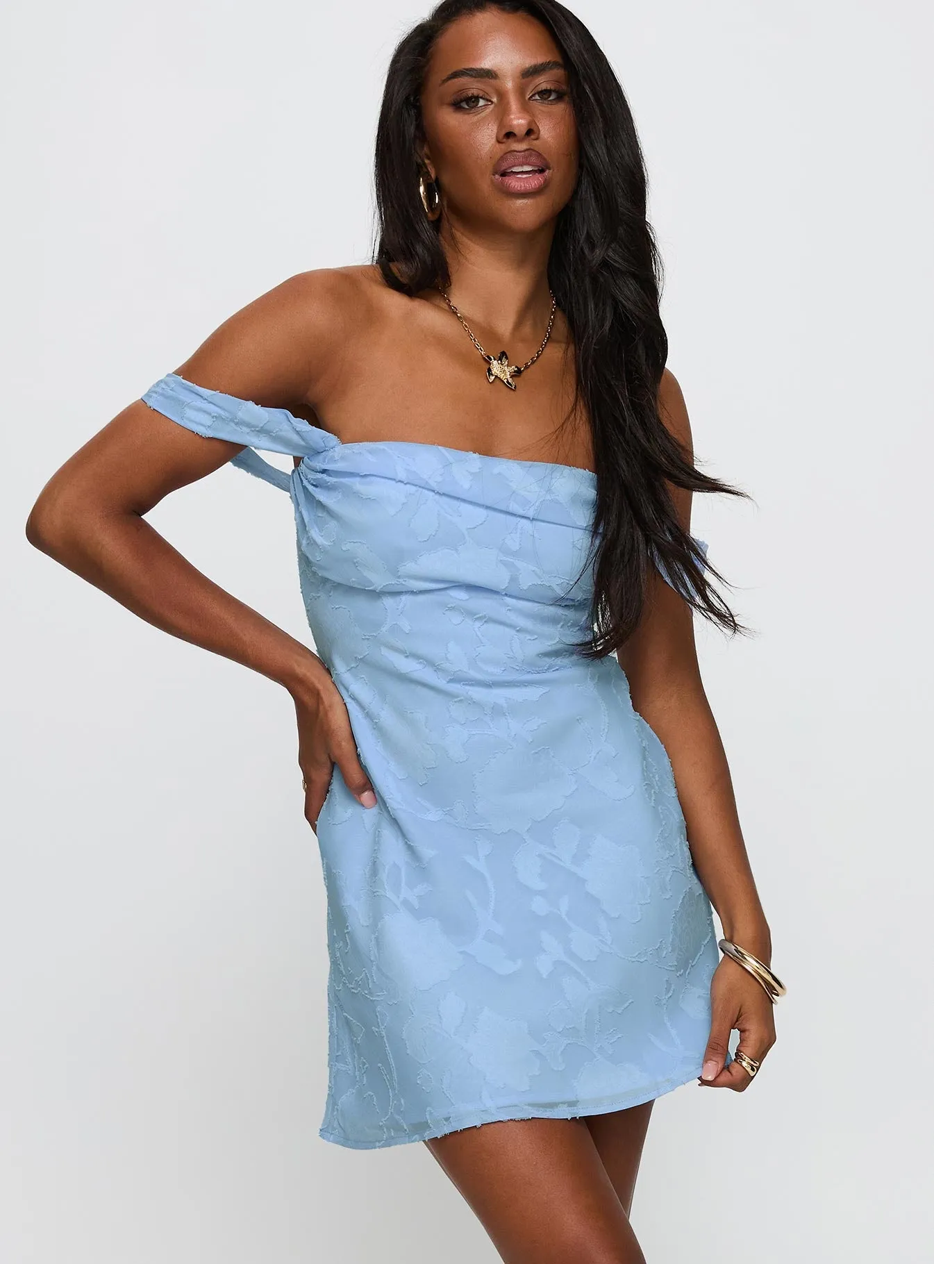 Zabbarra Off The Shoulder Mini Dress Blue Timeless Fashion