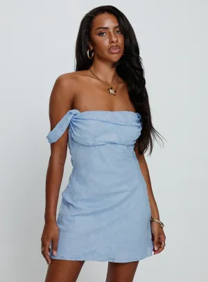 Zabbarra Off The Shoulder Mini Dress Blue Cozy Look Neon Mood