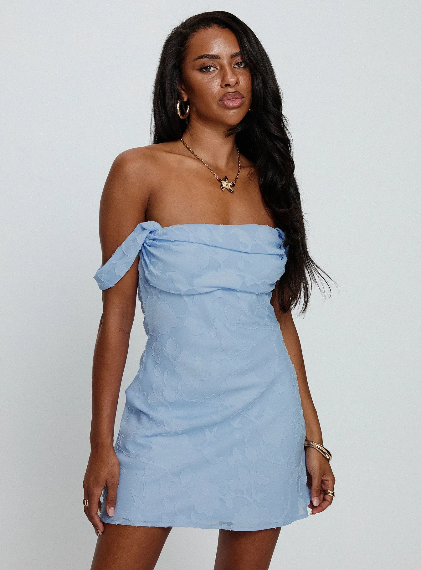 Zabbarra Off The Shoulder Mini Dress Blue Cozy Look Neon Mood