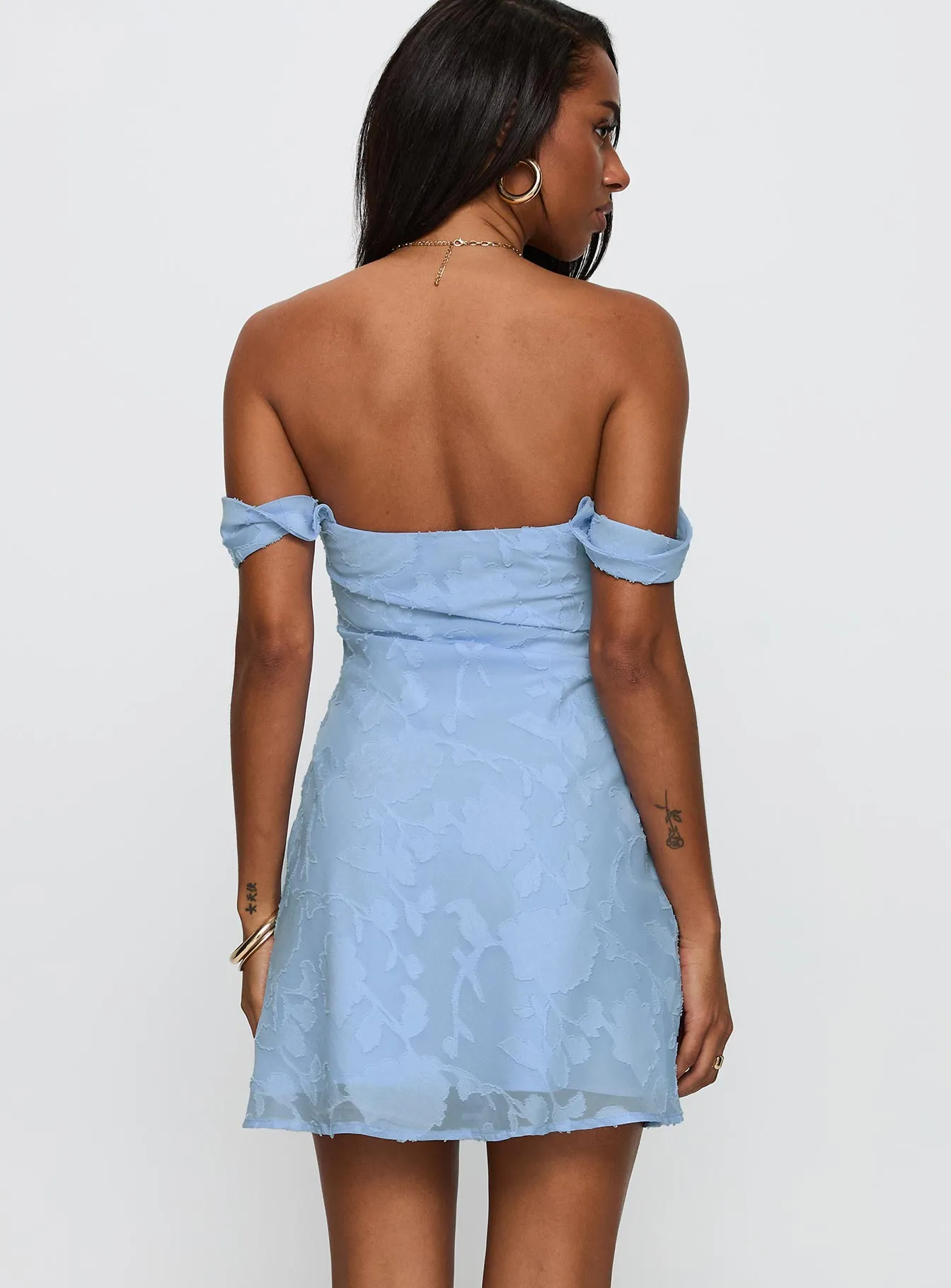 Zabbarra Off The Shoulder Mini Dress Blue Party Proof Street Fashion