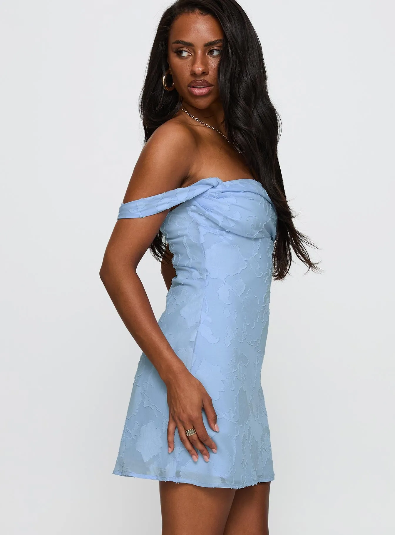 Light Fit Zabbarra Off The Shoulder Mini Dress Blue