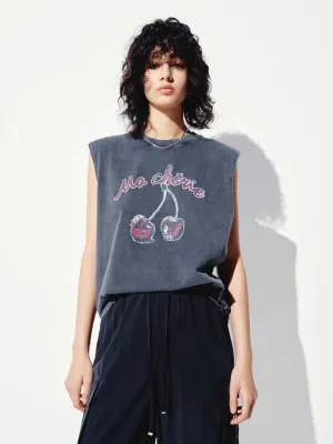 NoSideSeams Cherry Sleeveless Cotton T-shirt