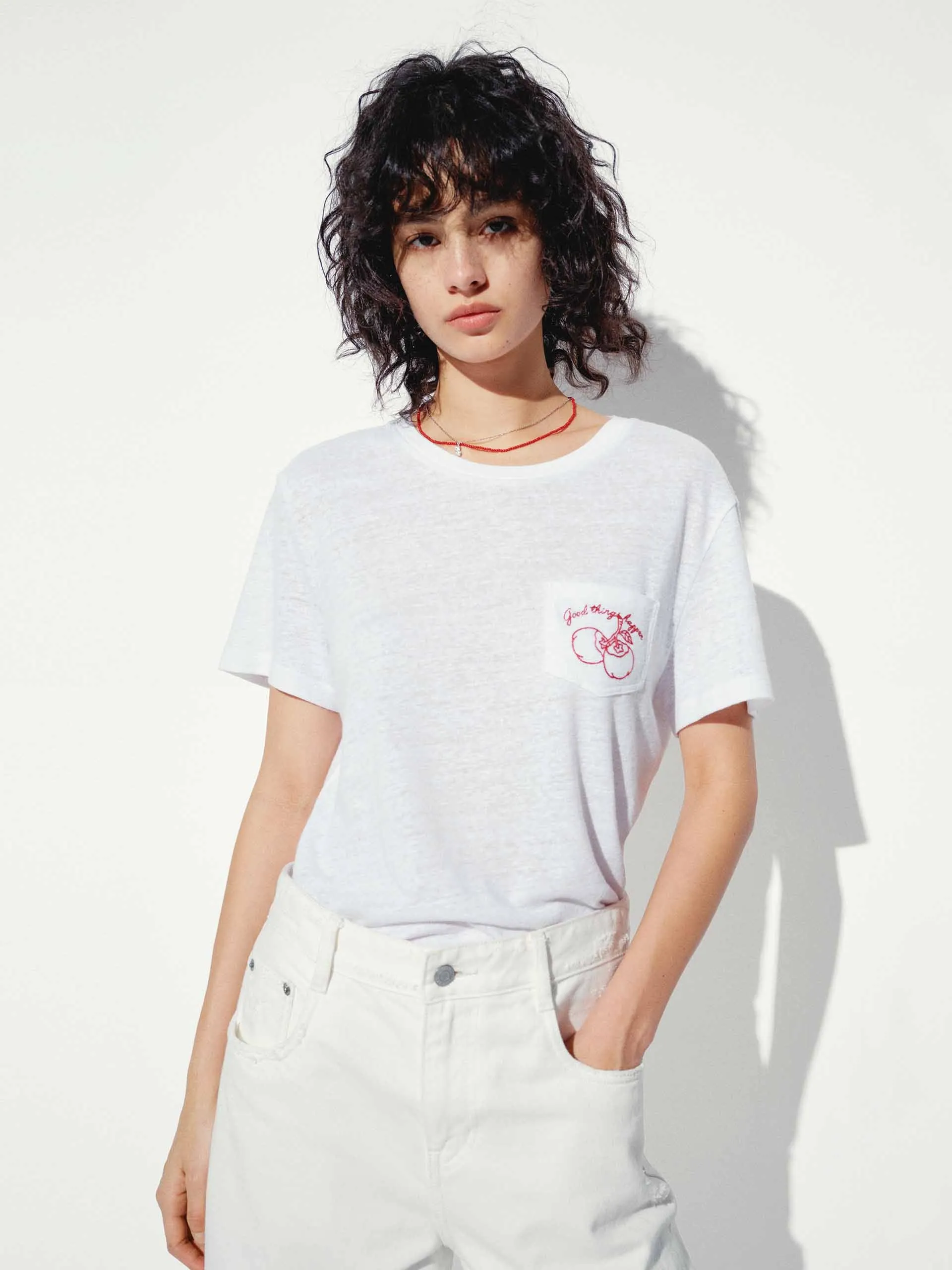 Linen Blend Embroidery T-shirt Fashionable Piece