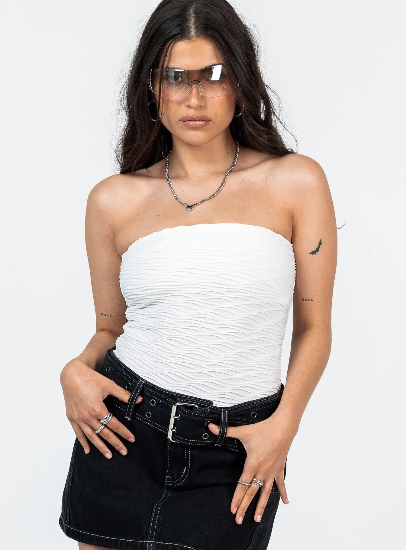 Makena Strapless Bodysuit White Petite Loose Guest Durable Sporty