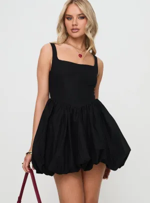 Alcott Bubble Hem Mini Dress Black Breathable Material
