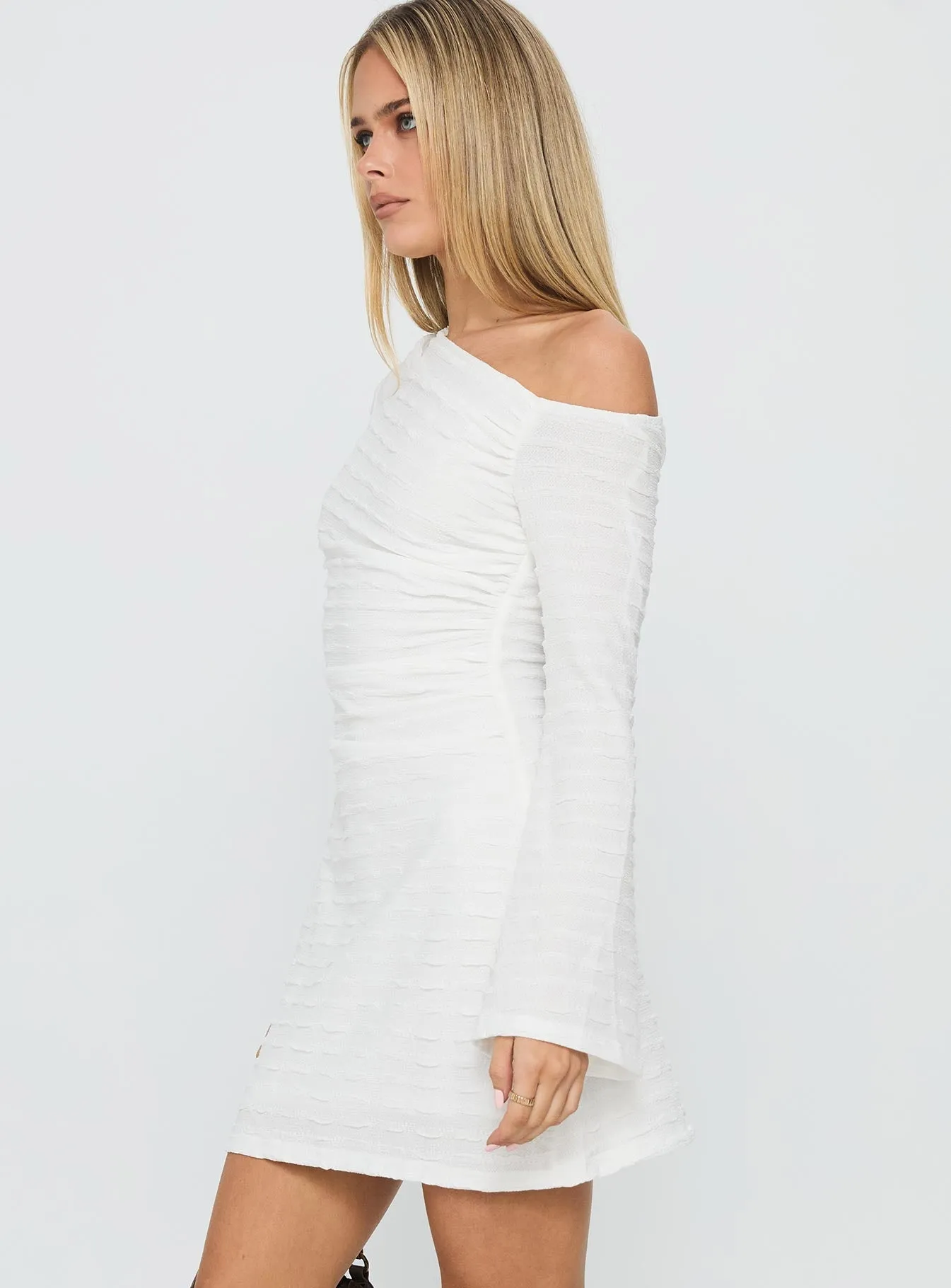 Crescent Long Sleeve Mini Dress White Comfortable and breezy mini