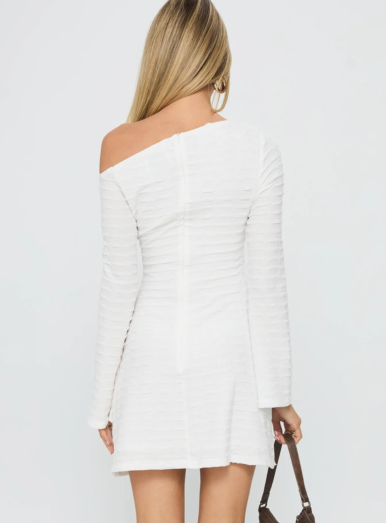 Crescent Long Sleeve Mini Dress White Short Game Dance Floor