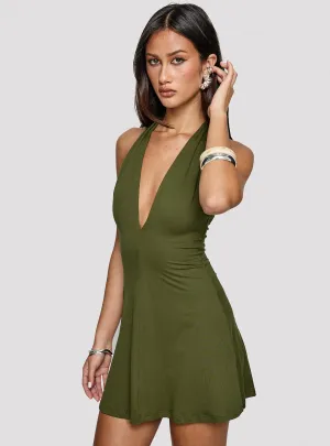 Hollywood Hills Plunge Neck Playsuit Olive Mini dress with bold colors