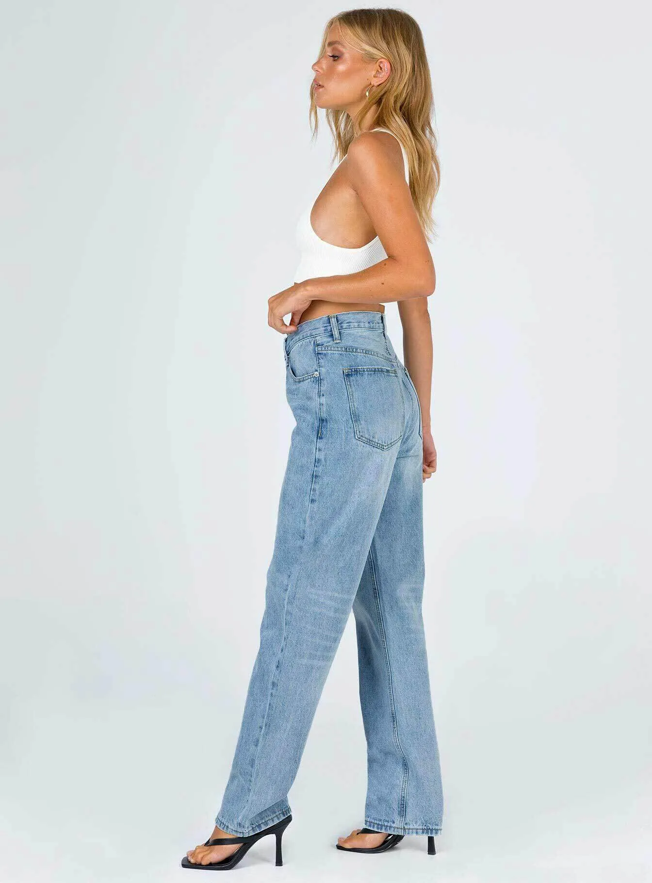 Casual Friday Versatile Anti Pilling Technology Holly Asymmetric Straight Leg Jean Light Wash Denim