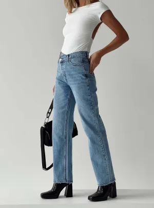 Holly Asymmetric Straight Leg Jean Light Wash Denim Breathable Denim All Season Fit