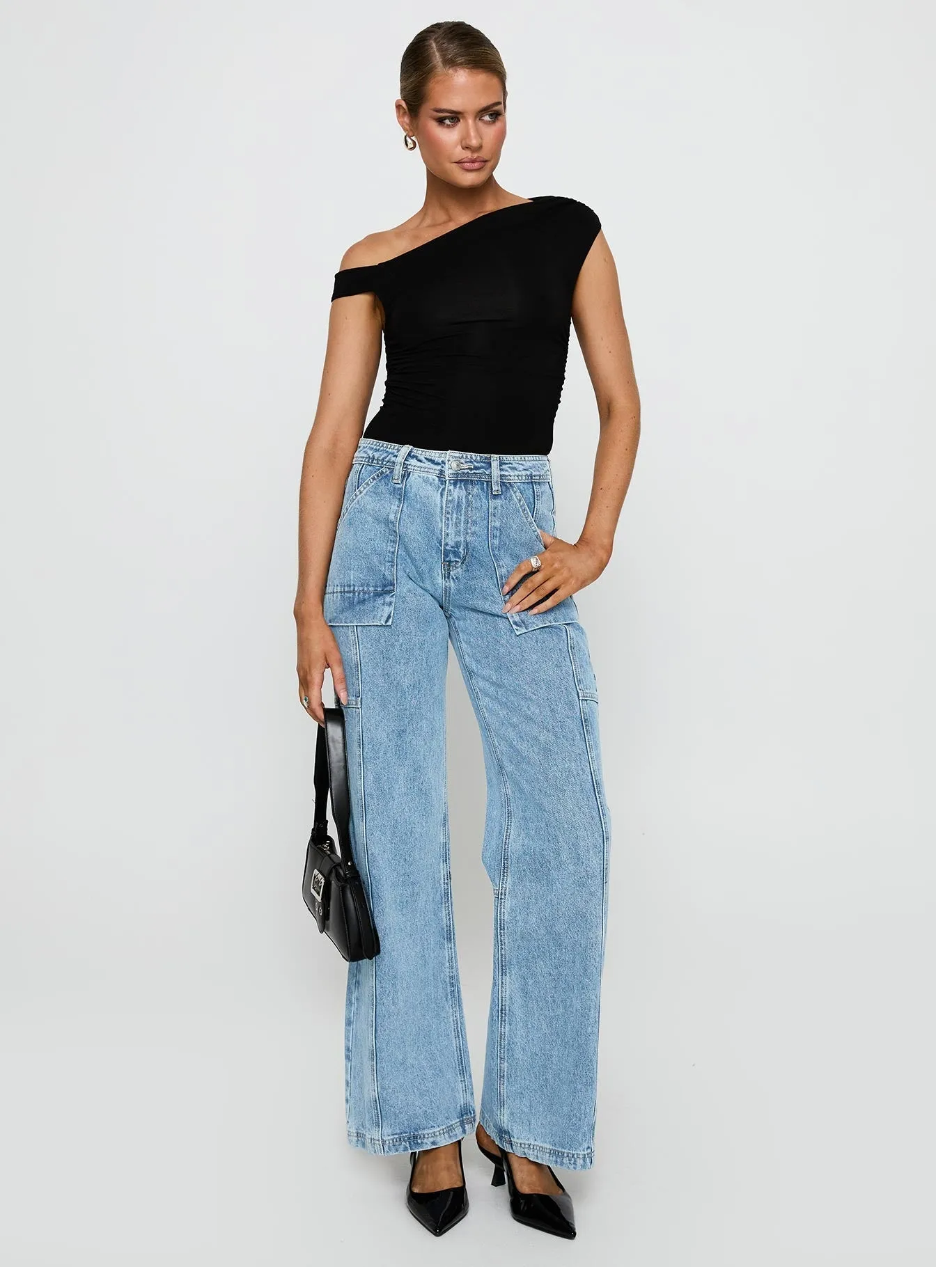 Function Fit Smooth Shape Chad Cargo High Rise Wide Leg Jeans Mid Wash