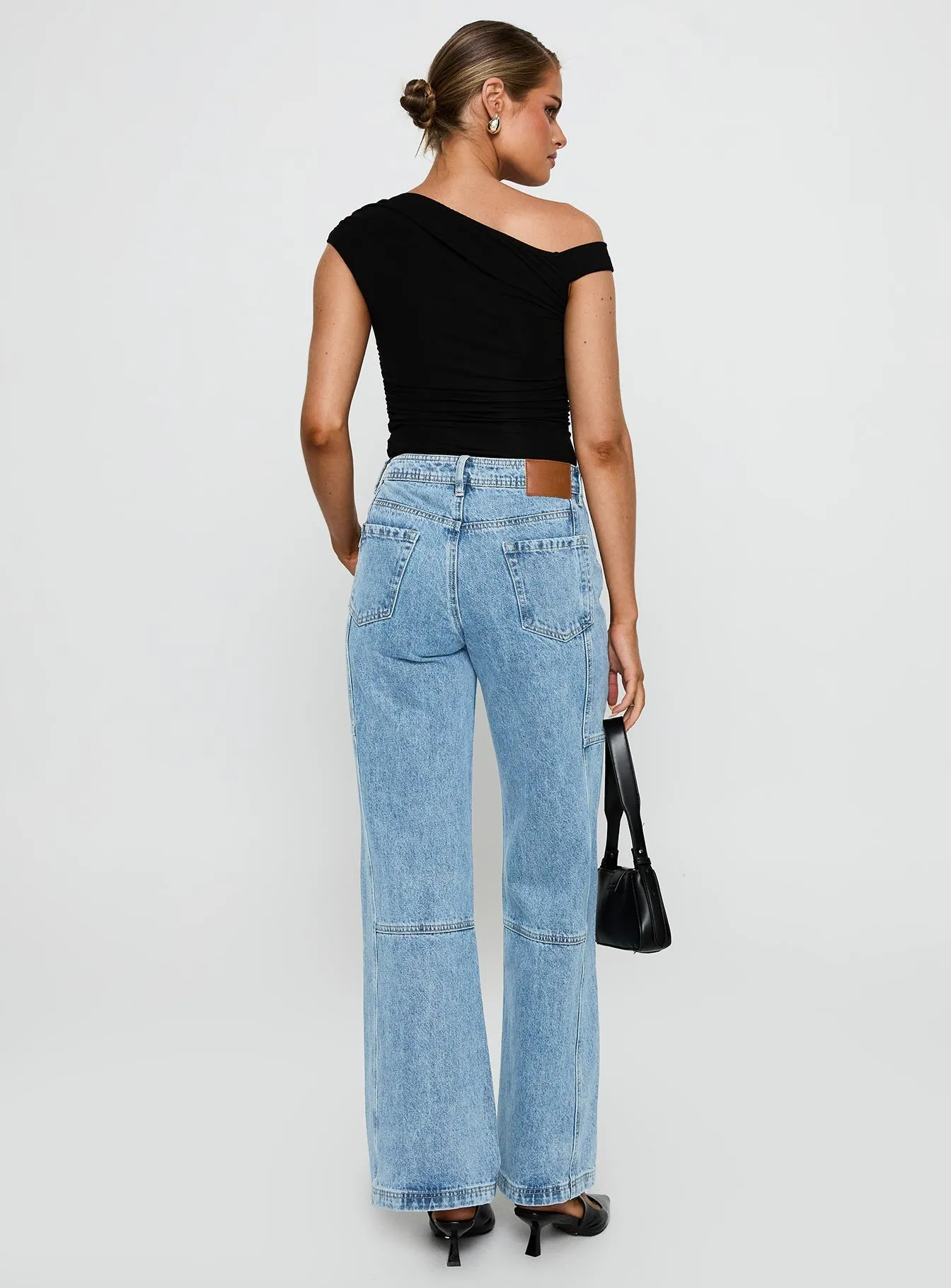 Chad Cargo High Rise Wide Leg Jeans Mid Wash Versatile Look Reliable Basic